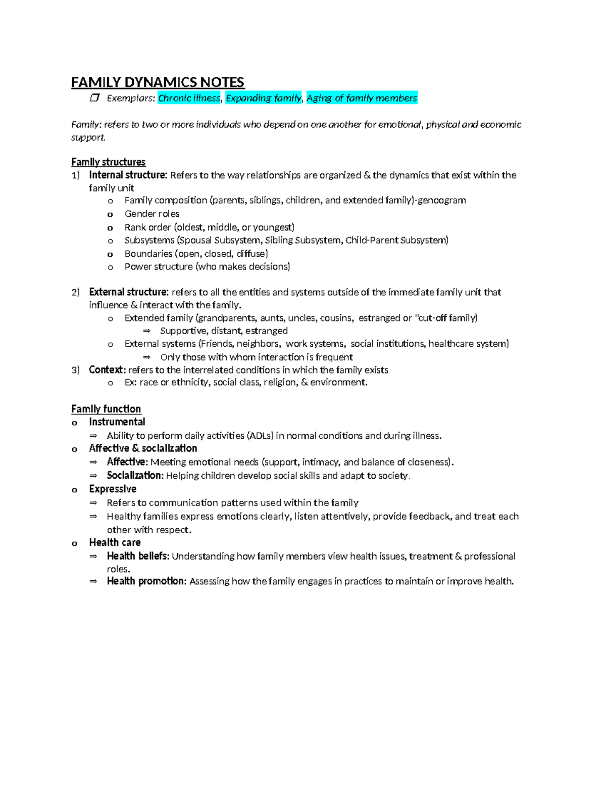 Family Dynamics Notes: Understanding Structures and Health Impacts ...