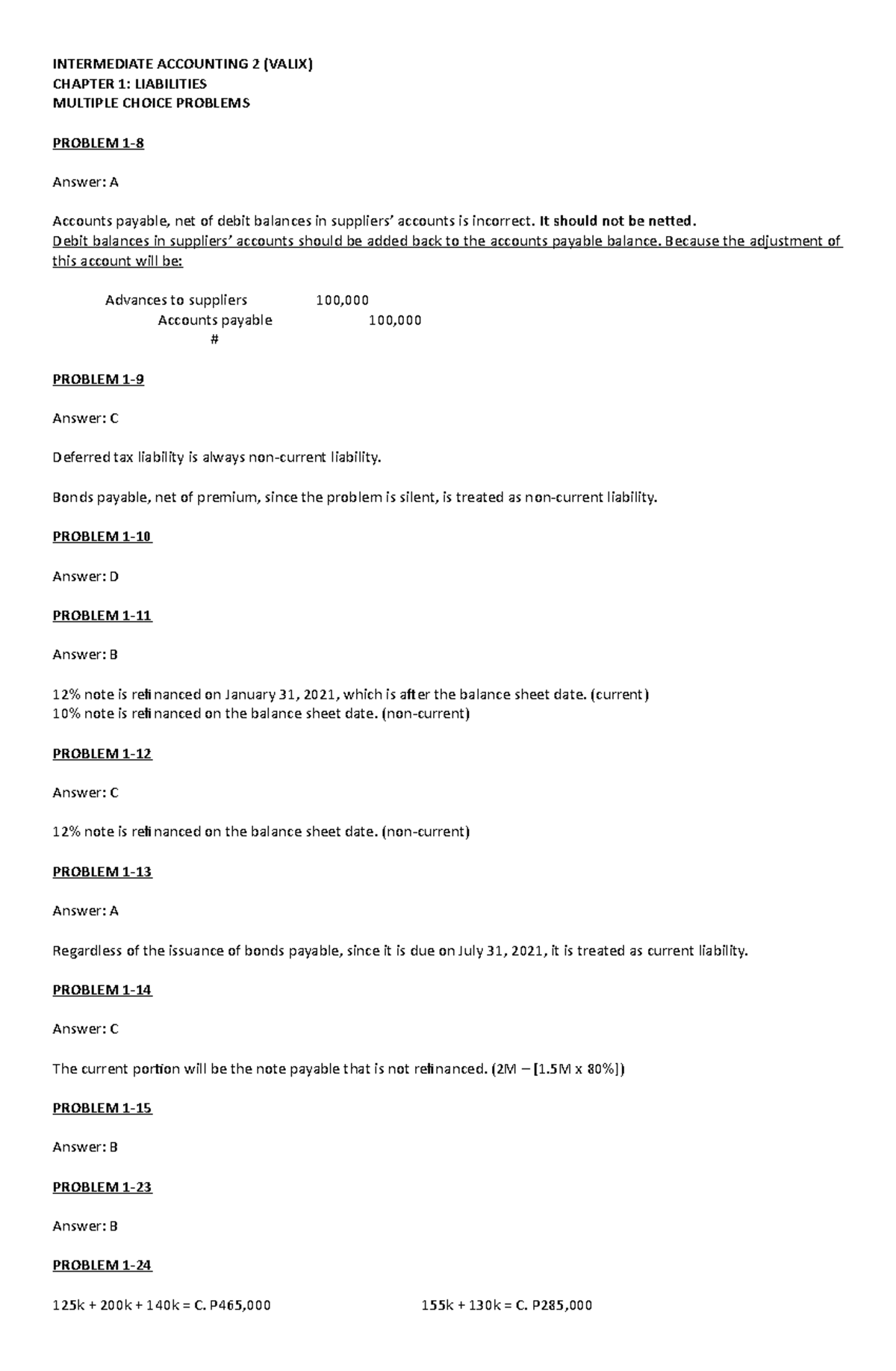 Chapter 1 Liabilities MCQ Solutions - Intermediate Accounting 2 - Studocu