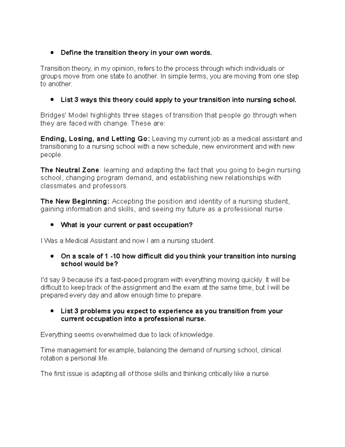 Transition theory week 3 - Define the transition theory in your own ...
