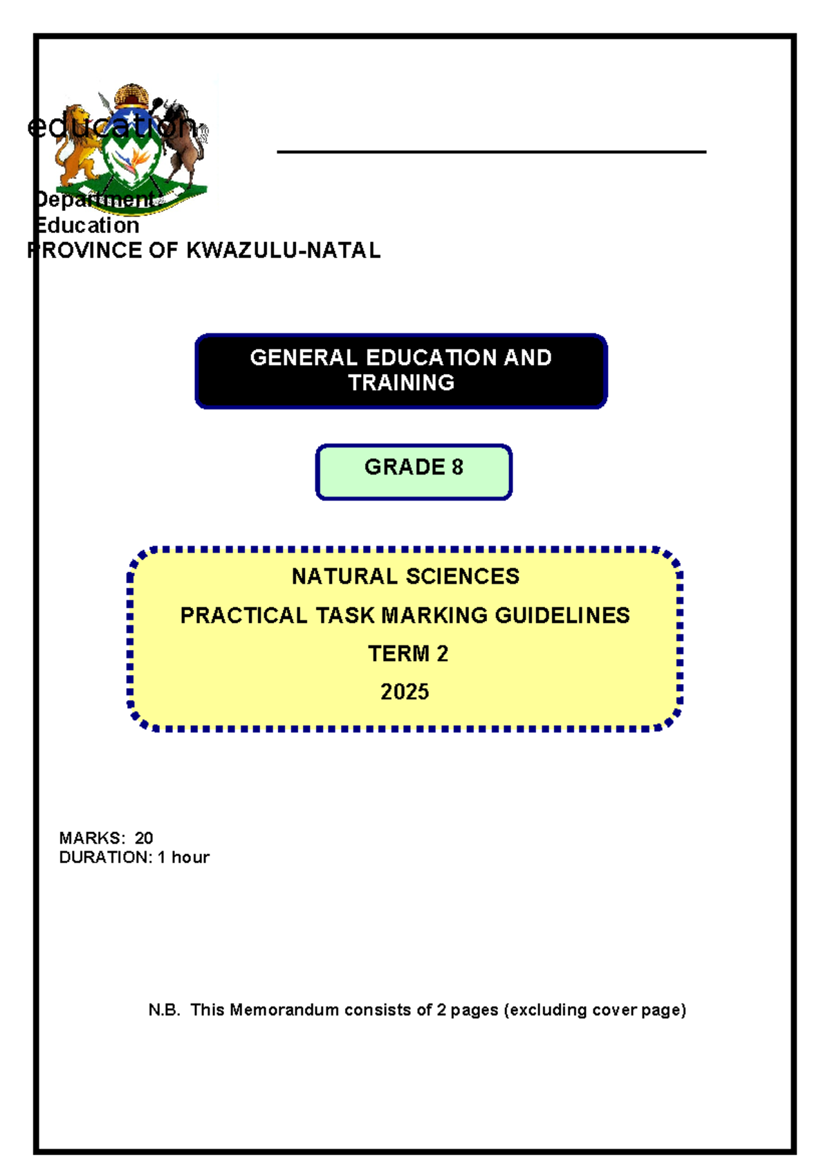 NS Gr 8 Natural Sciences Practical Task Marking Guidelines Term 2 2025 ...