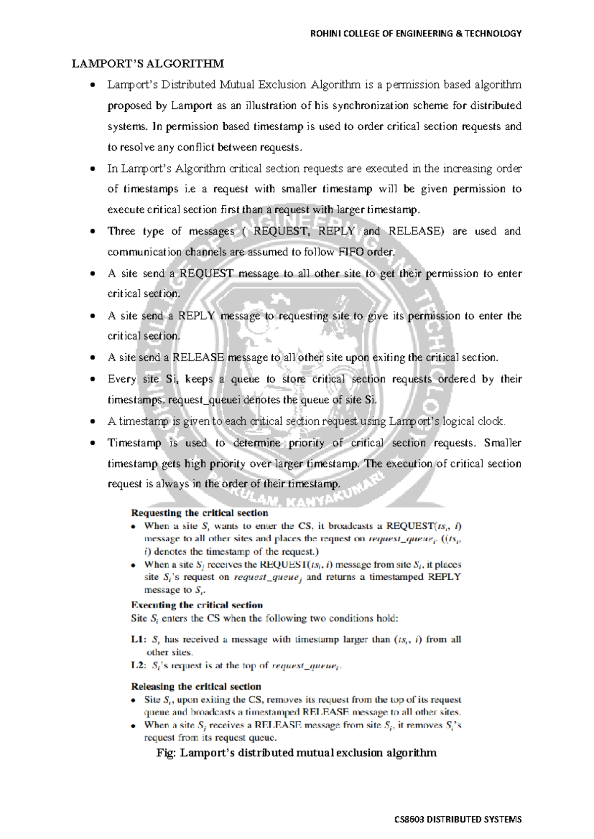CS8603 Final Exam Notes: Understanding Lamport's Algorithm - Studocu