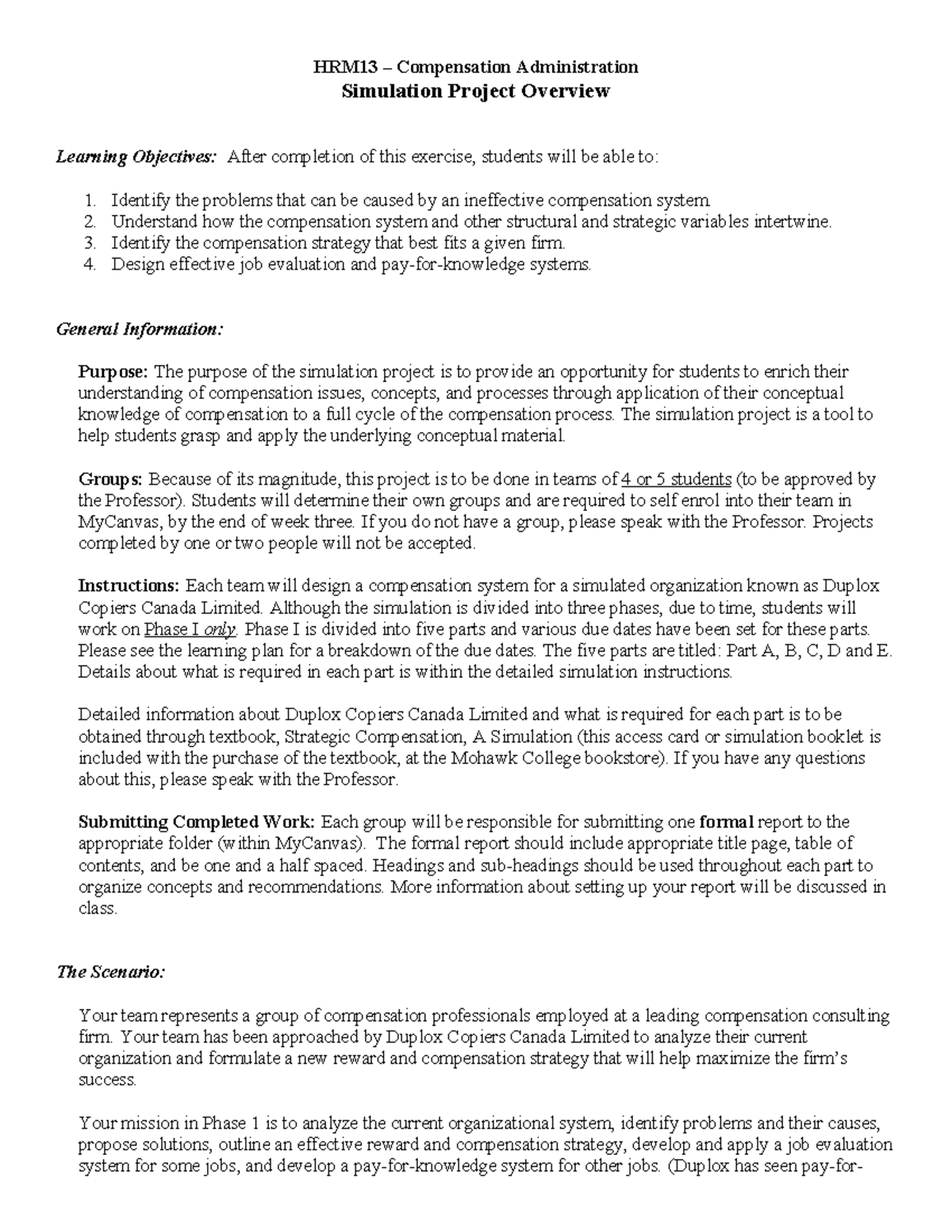 HRM13 Compensation Administration Simulation Project Overview ...