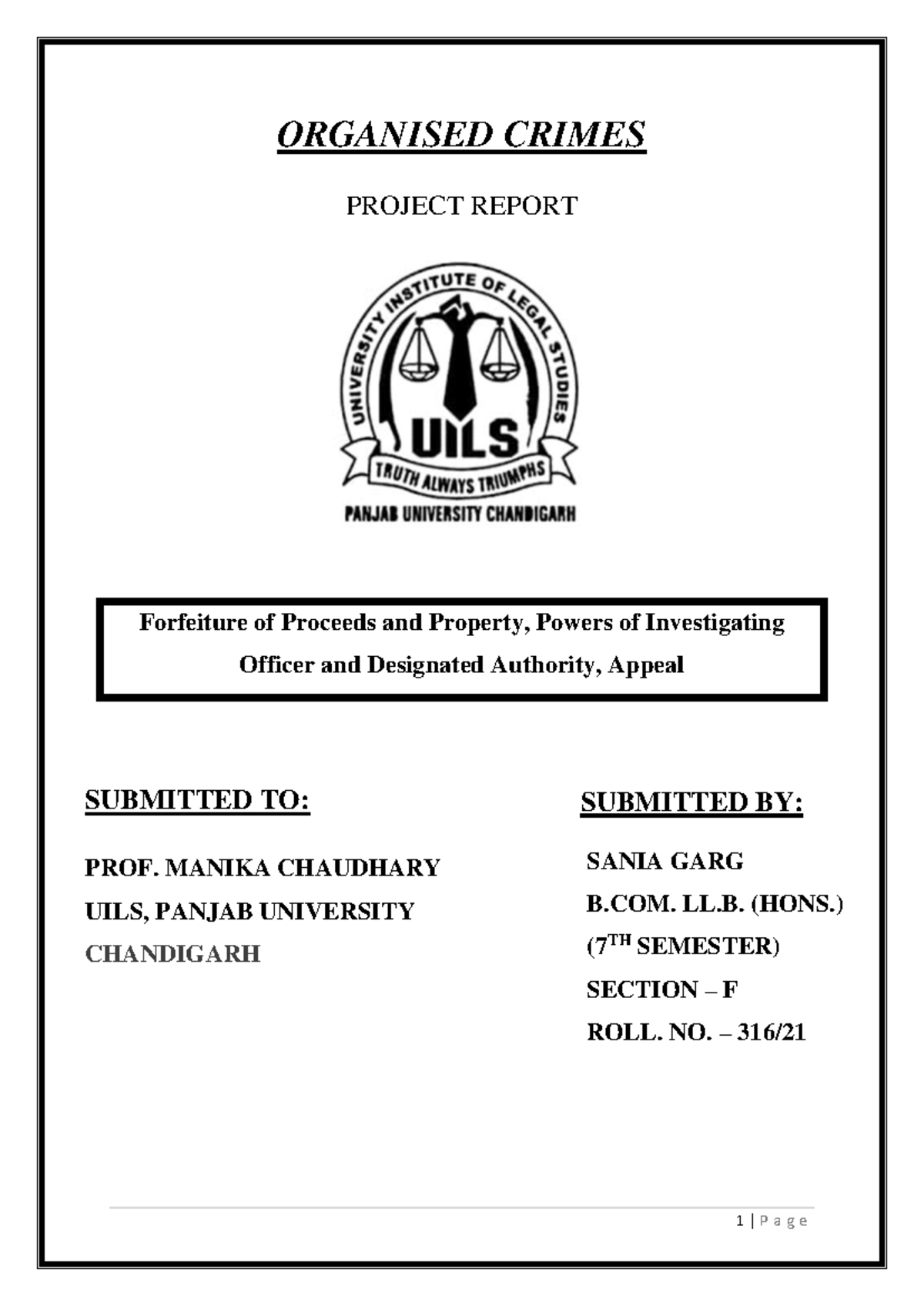 ORGANISED CRIMES PROJECT REPORT: UAPA Analysis & Forfeiture (B.COM. LL ...