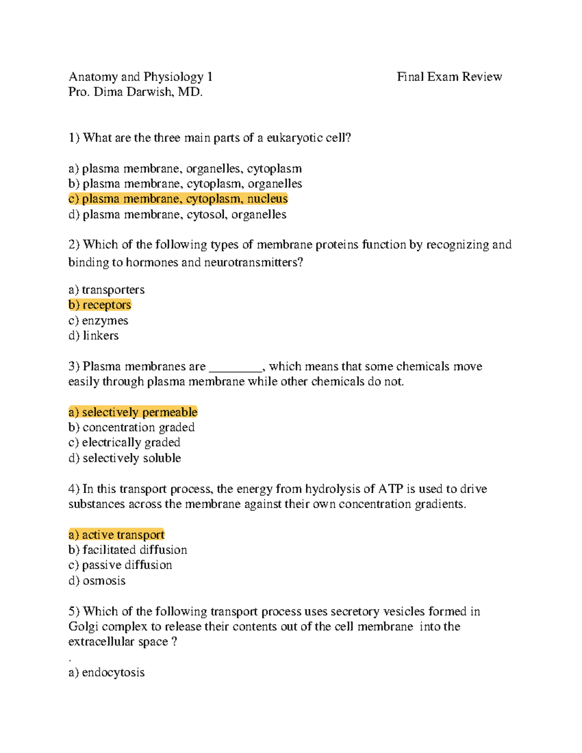 Anatomy and Physiology 1 Final Exam Review Guide - Studocu