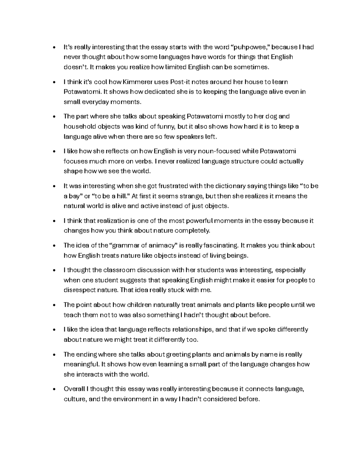 ENG 202 Essay Notes: Language, Culture, and Nature in Kimmerer's Work ...