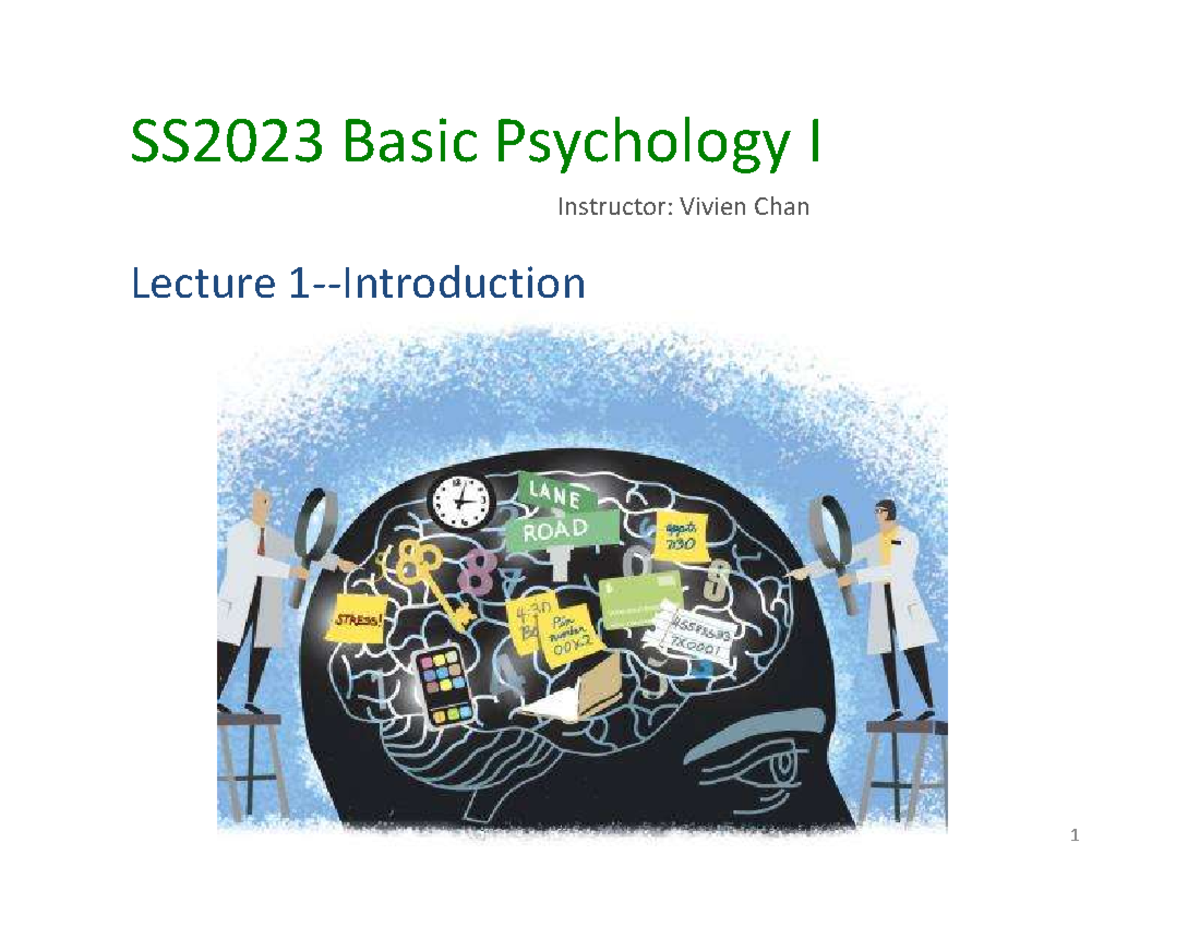 SS2023 PSY101 Lecture 1 - Introduction to Psychology Notes - Studocu