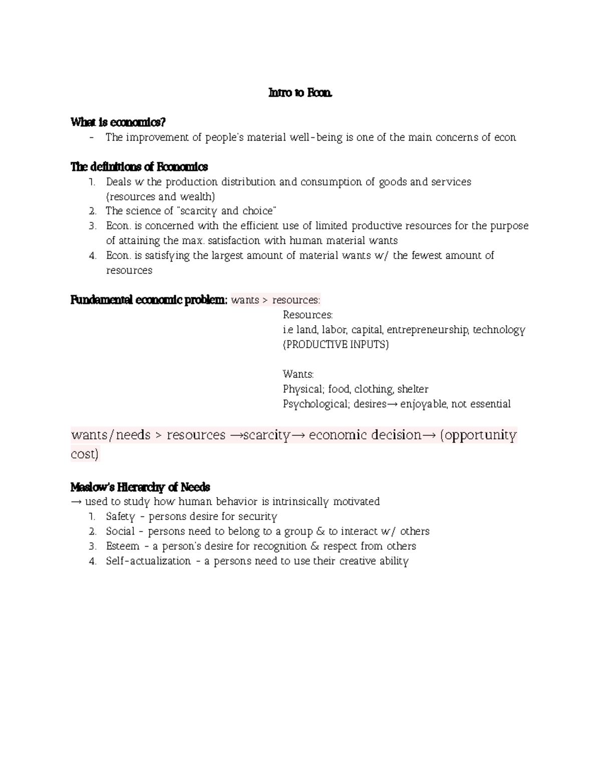 Econ 101: Comprehensive Notes on Economic Principles and Concepts - Studocu
