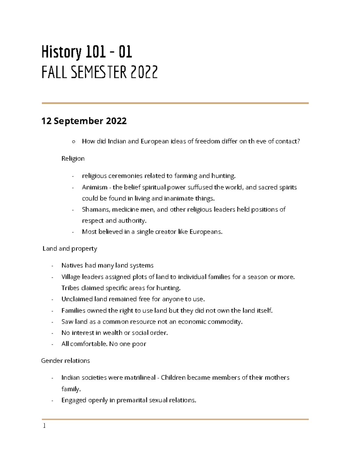History 101 - 01 Class Notes for Fall Semester - Studocu