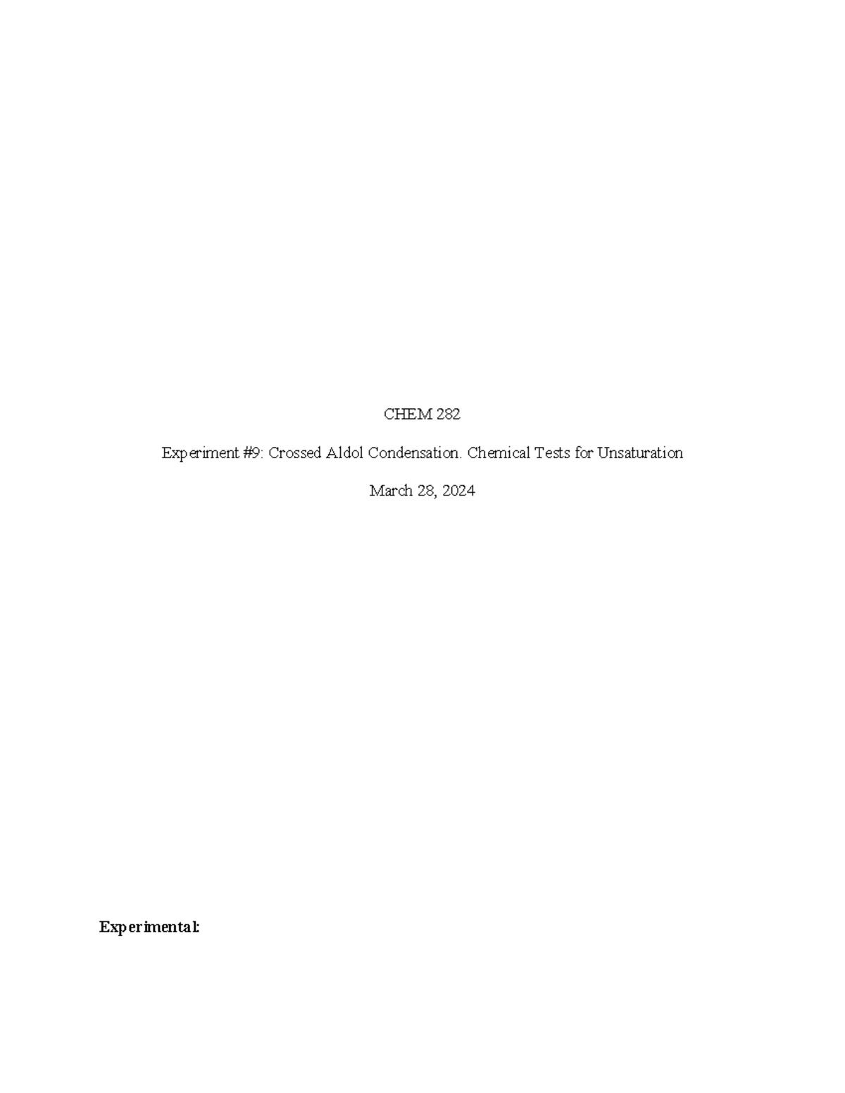 Lab 9 my version - Lab assignment - CHEM 282 Experiment #9: Crossed ...