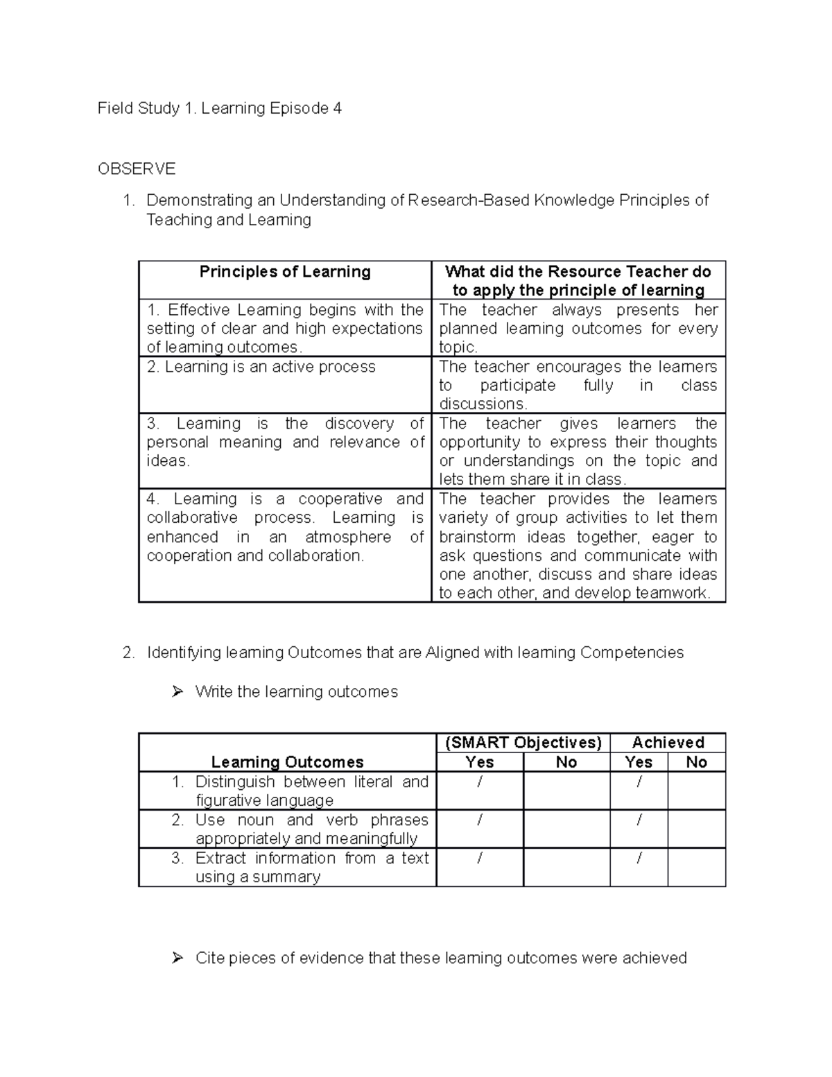 Field Study 1 - Learning Episode 4: Observations & Reflections ...