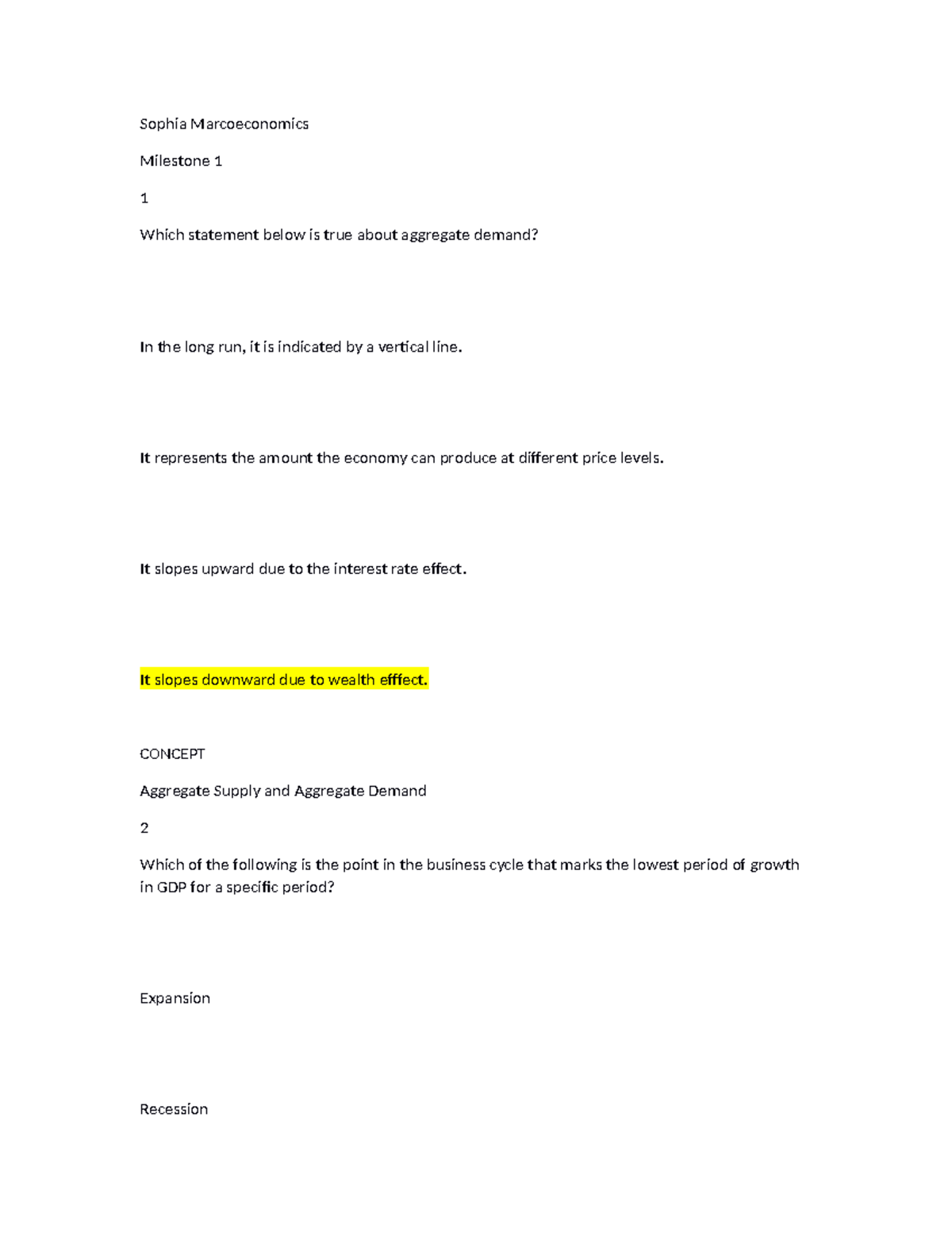 Sophia Macroeconomics Final Milestone Study Guide - Studocu