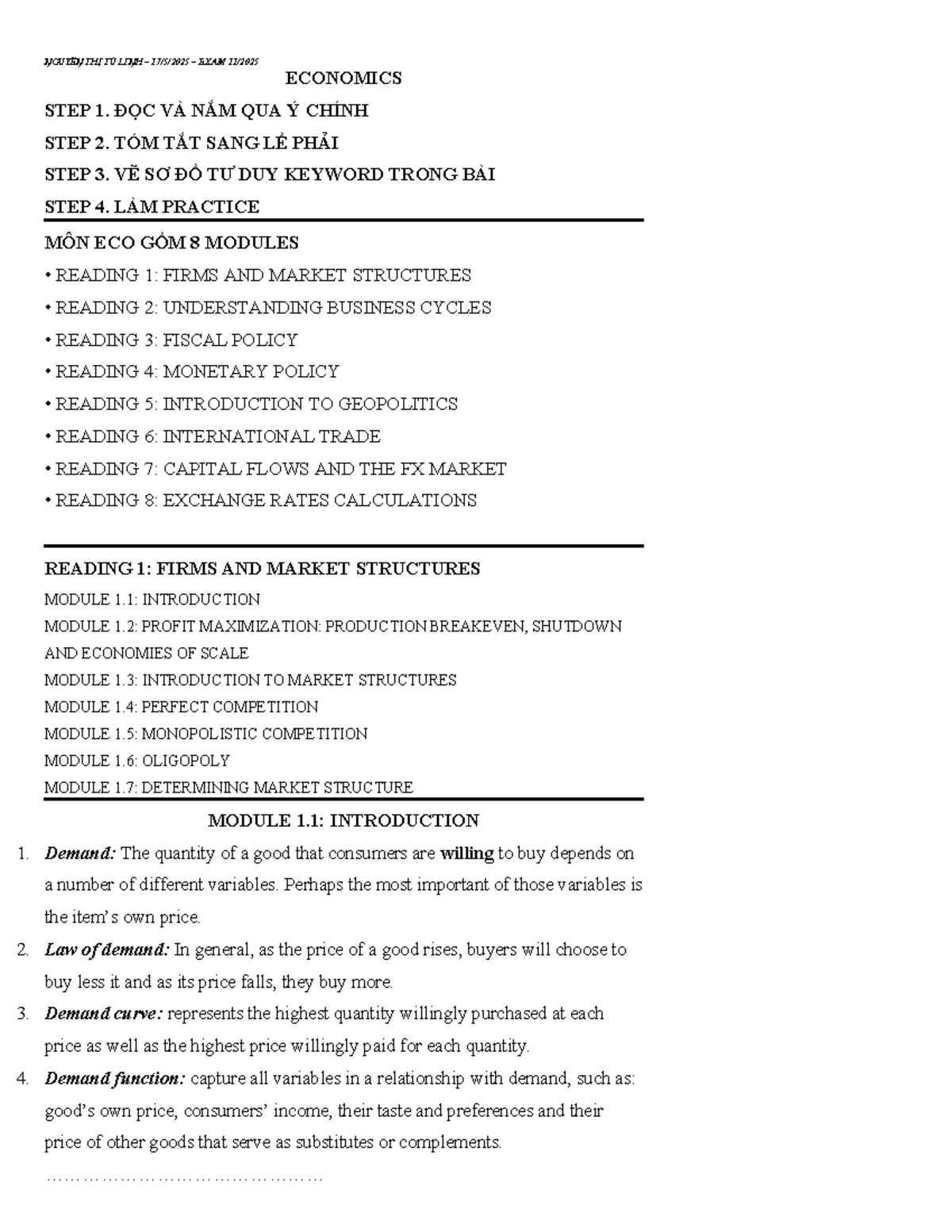 CFA Level 1 Economics Exam Notes: Key Concepts and Modules - Studocu