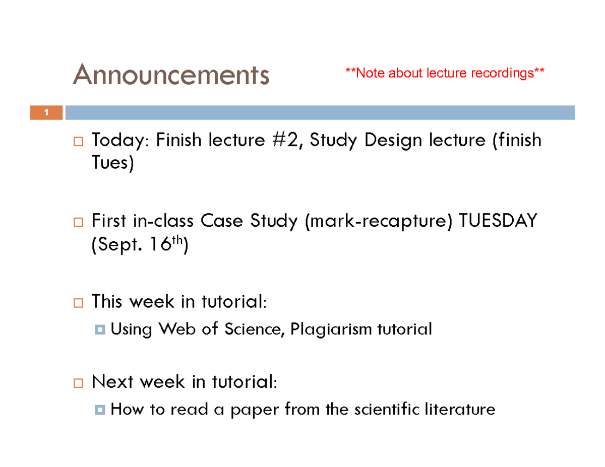 Ecological Study Design (BIO 101): Experimental, Comparative ...