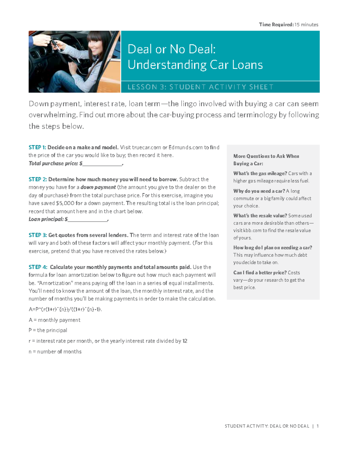 SA Lesson 3 - understanding car loans - Deal or No Deal: Understanding ...
