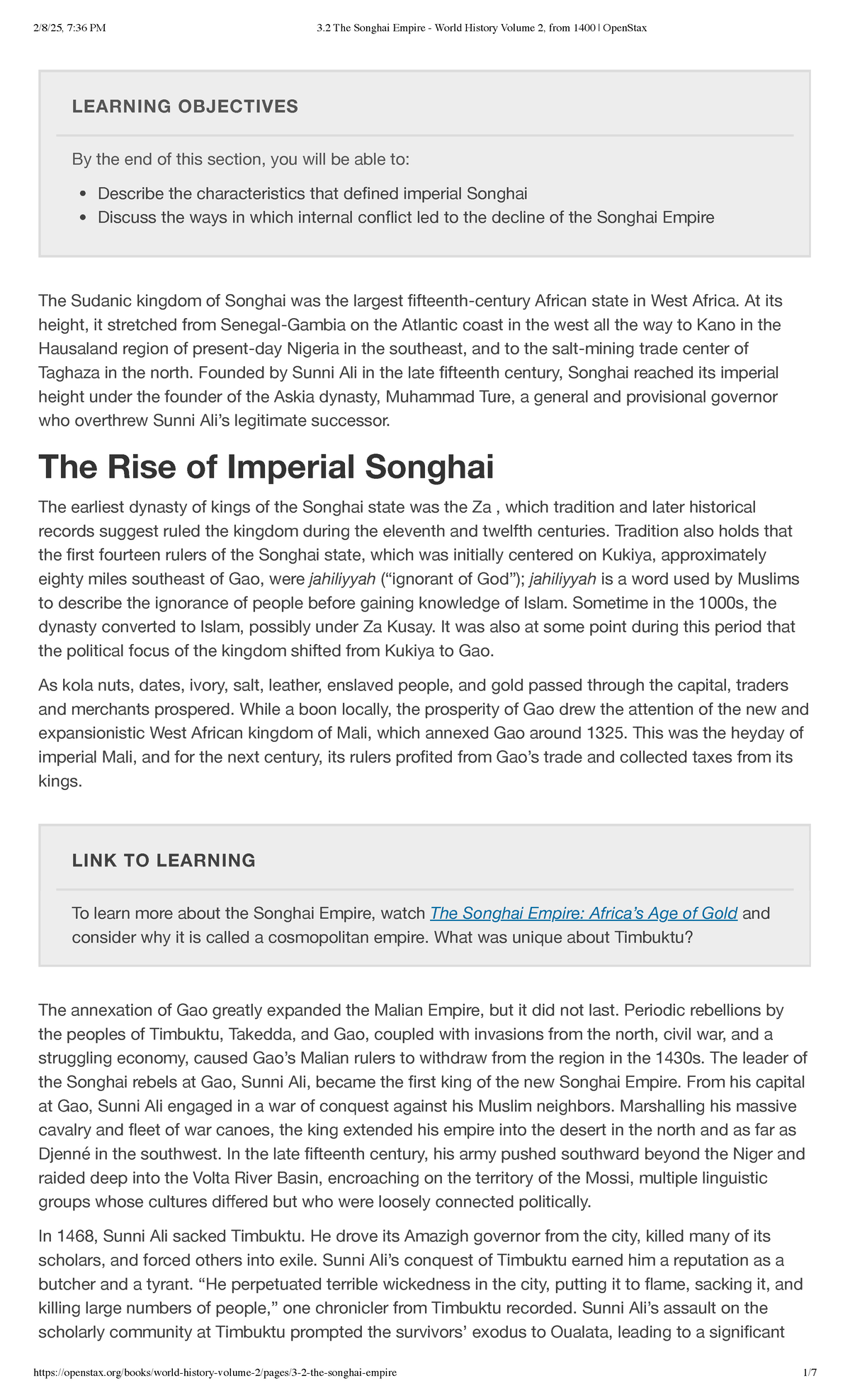 Songhai Empire Overview: The Reign of Askia the Great (HIST 101) - Studocu