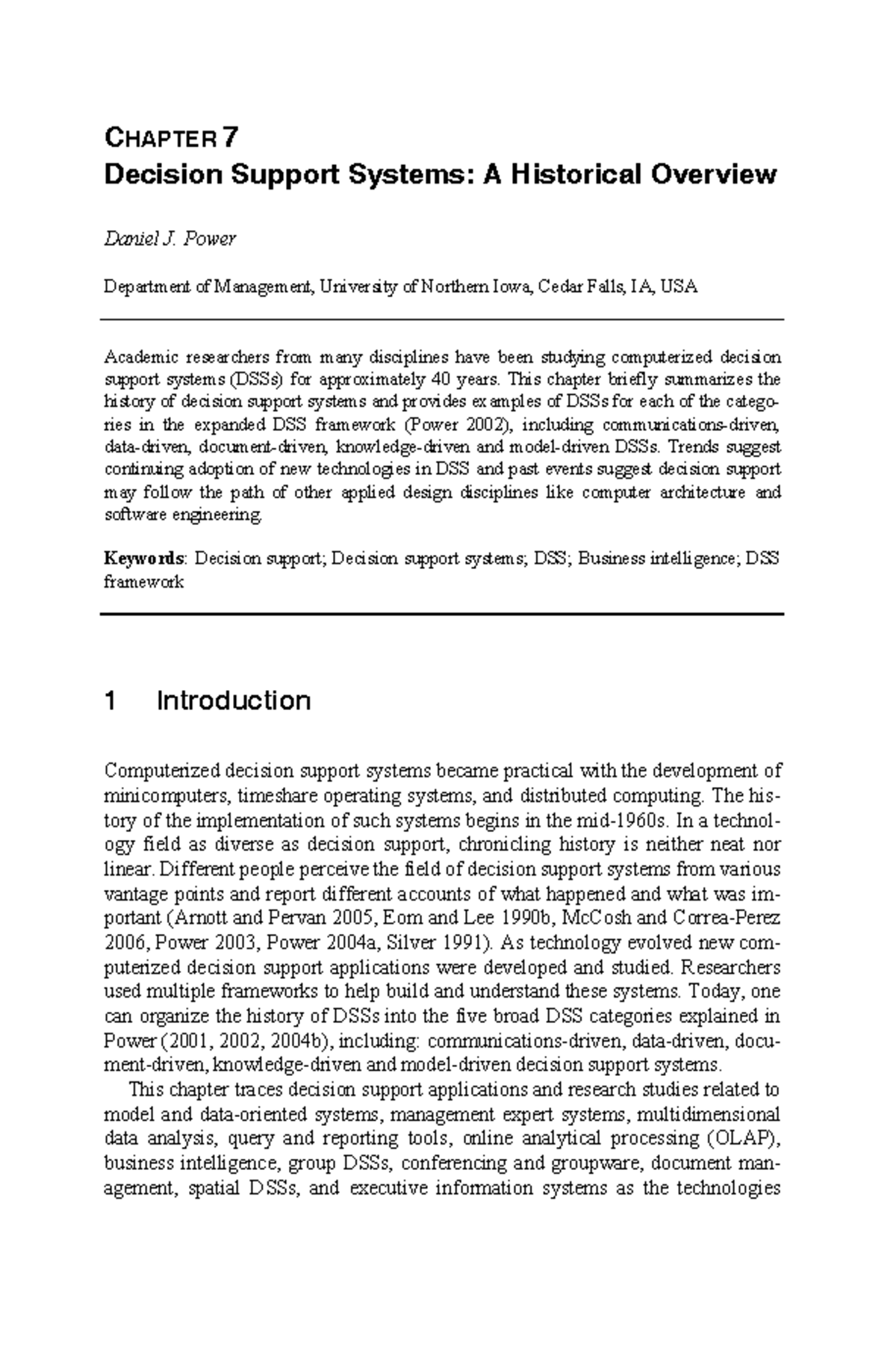 Power 2008 - Intelligence Systems - CHAPTER 7 Decision Support Systems ...