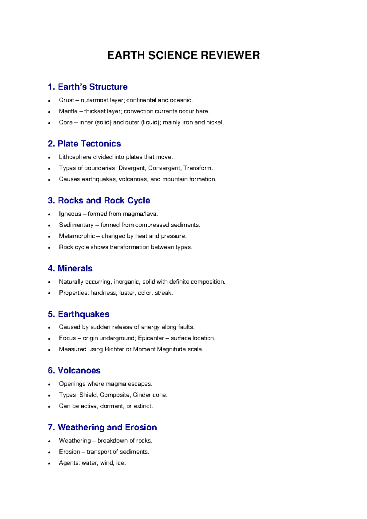 Earth Science Reviewer: Key Concepts and Processes - Studocu