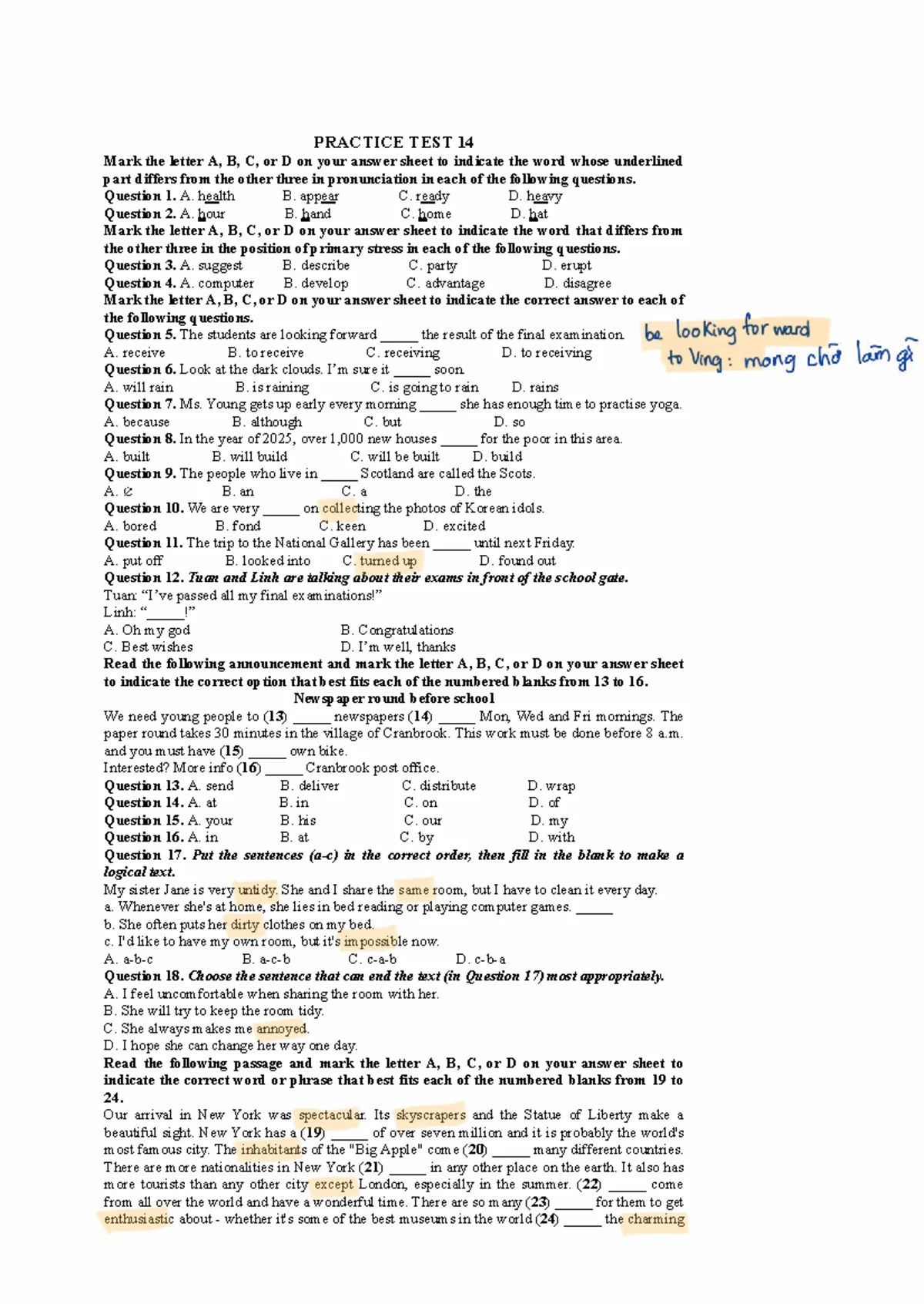 Test 12: Pronunciation and Stress Practice Questions - Studocu