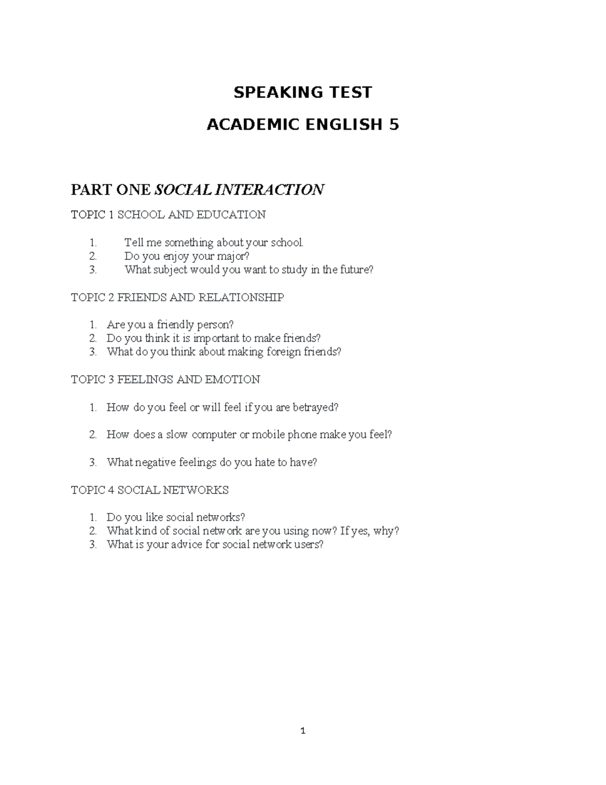 Academic English 5 Speaking Test Prep: Key Topics & Situations - Studocu