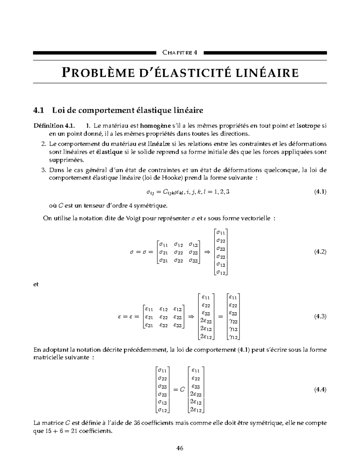 MMC Chapitre 4 : Problèmes d'Élasticité Linéaire et Isotrope - Studocu