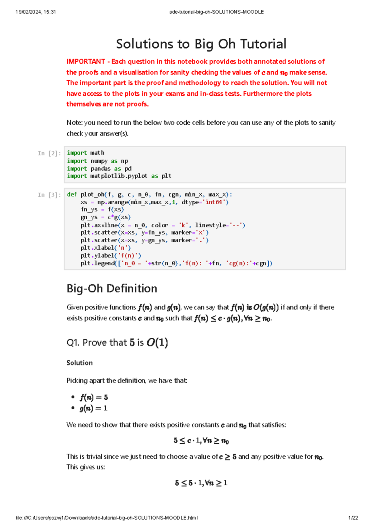 Tutorial-big-oh- Solutions - Solutions to Big Oh Tutorial IMPORTANT ...