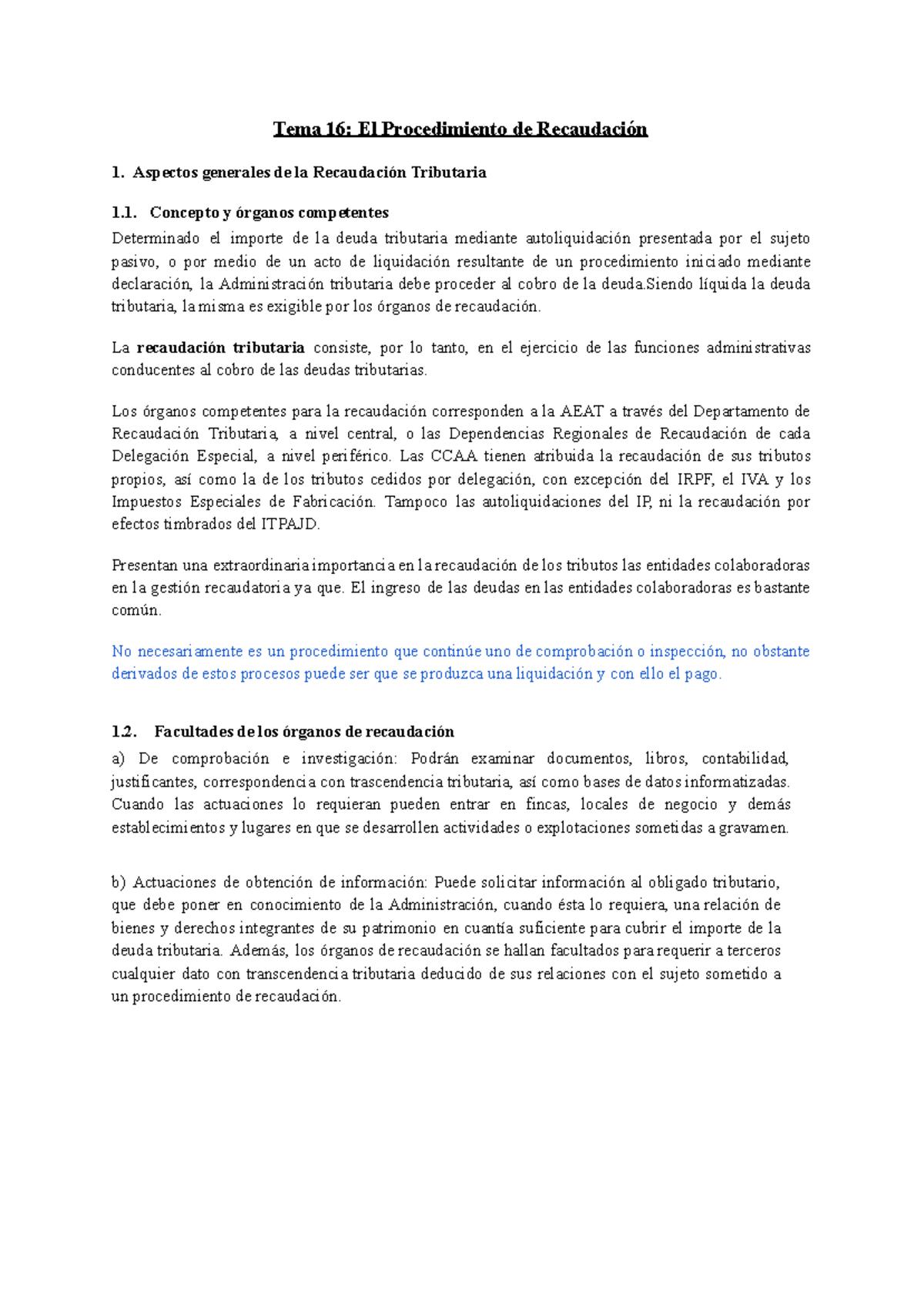 TEMA 16: Procedimiento de Recaudación Tributaria y Aspectos Clave - Studocu