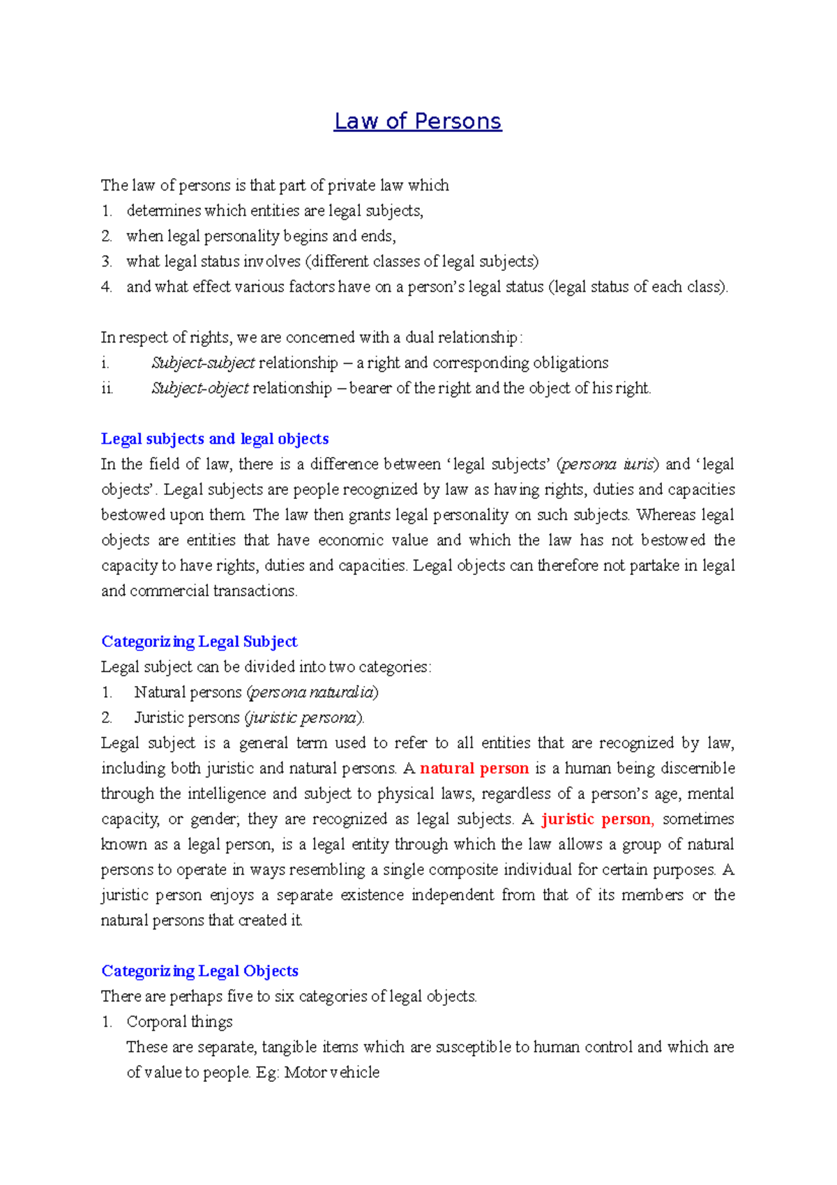 19611369 Law of Persons Notes - Law of Persons The law of persons is ...