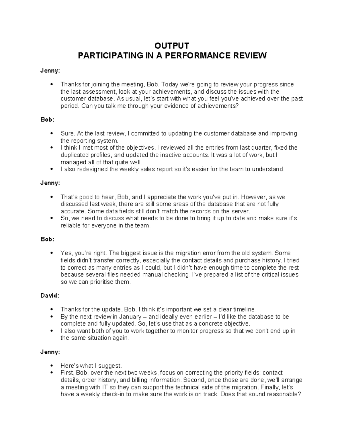 OUTPUT: PERFORMANCE REVIEW DISCUSSION - ENG 101 - Studocu