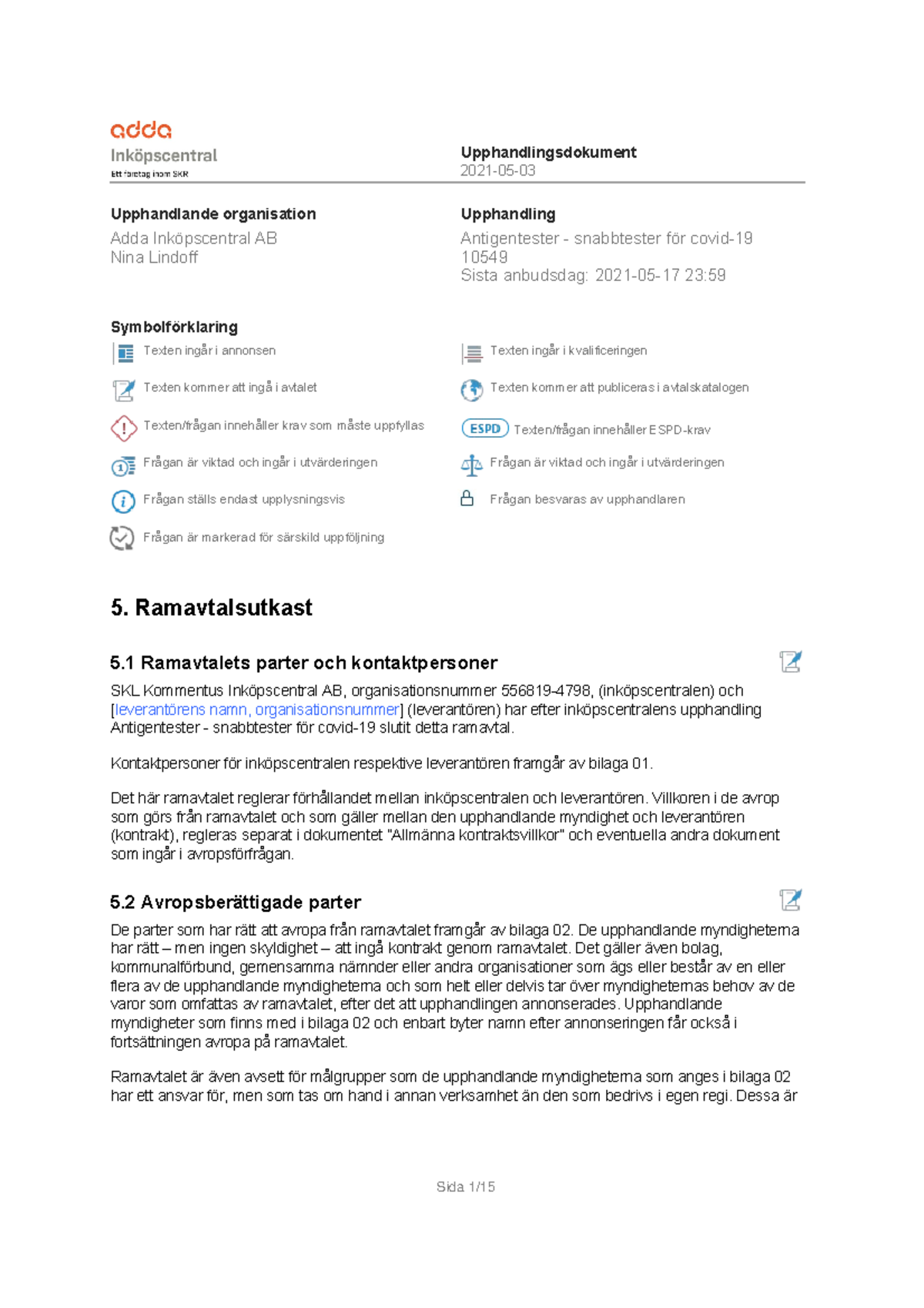5 - tresdo - Upphandlingsdokument 2021-05- Upphandlande organisation ...