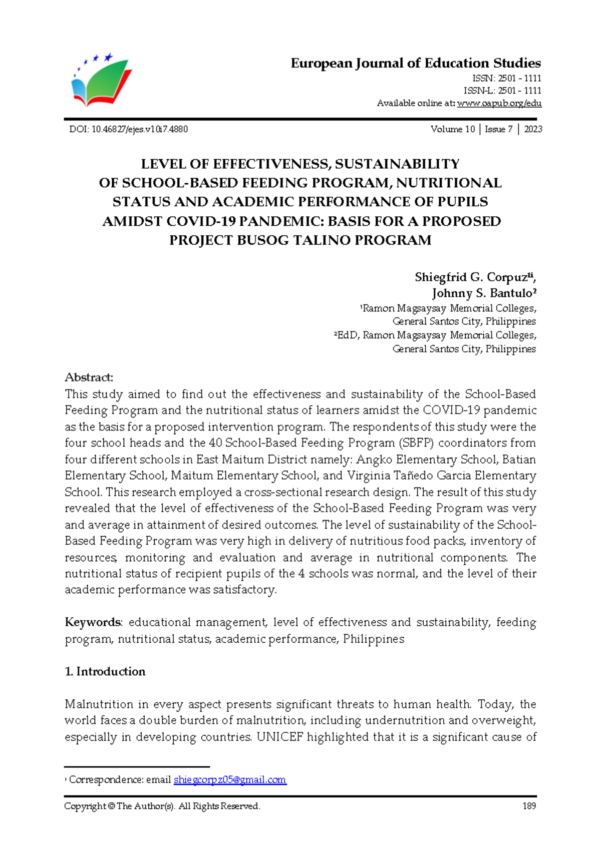 Effectiveness and Sustainability of Feeding Programs: A Study on ...