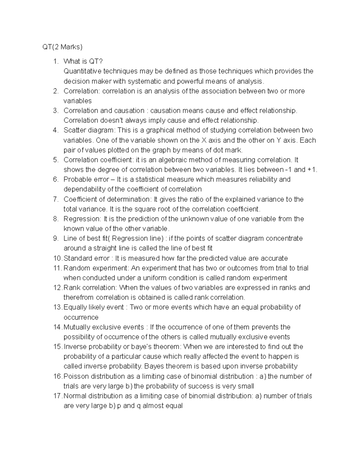 QT(2 Marks) Overview of Quantitative Techniques and Correlation ...
