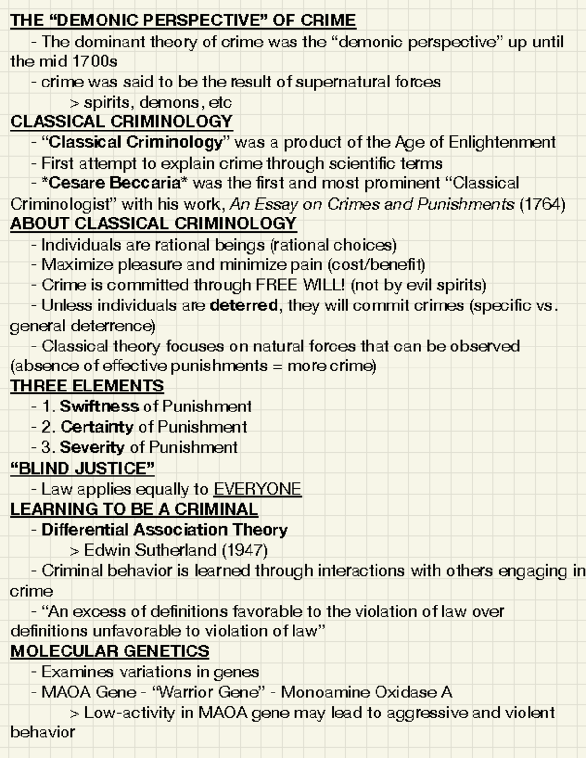 Classical Criminology & the Demonic Perspective of Crime - Studocu