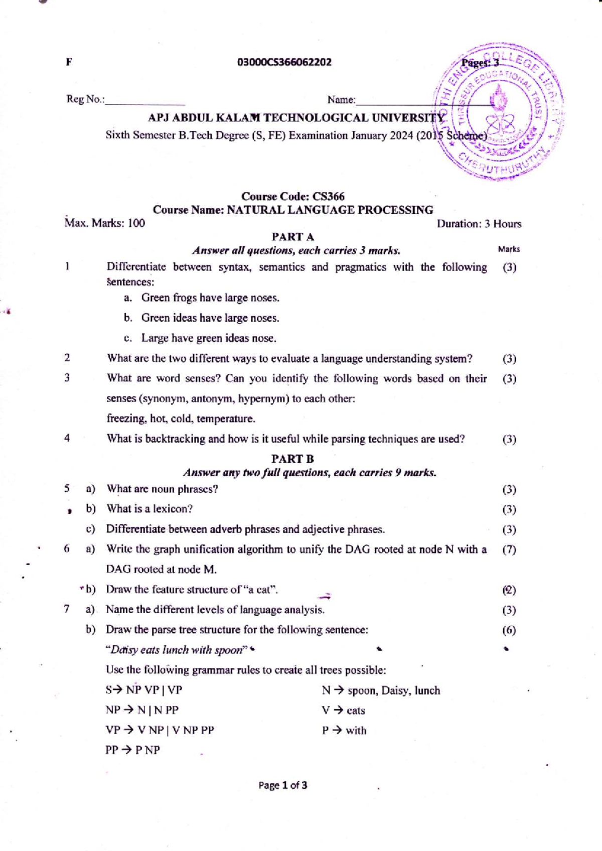 Natural Language Processing CS366 Final Exam Notes - Studocu
