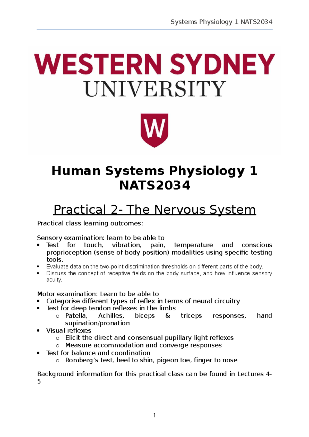 Practical 2: Exploring the Nervous System - NATS - Studocu