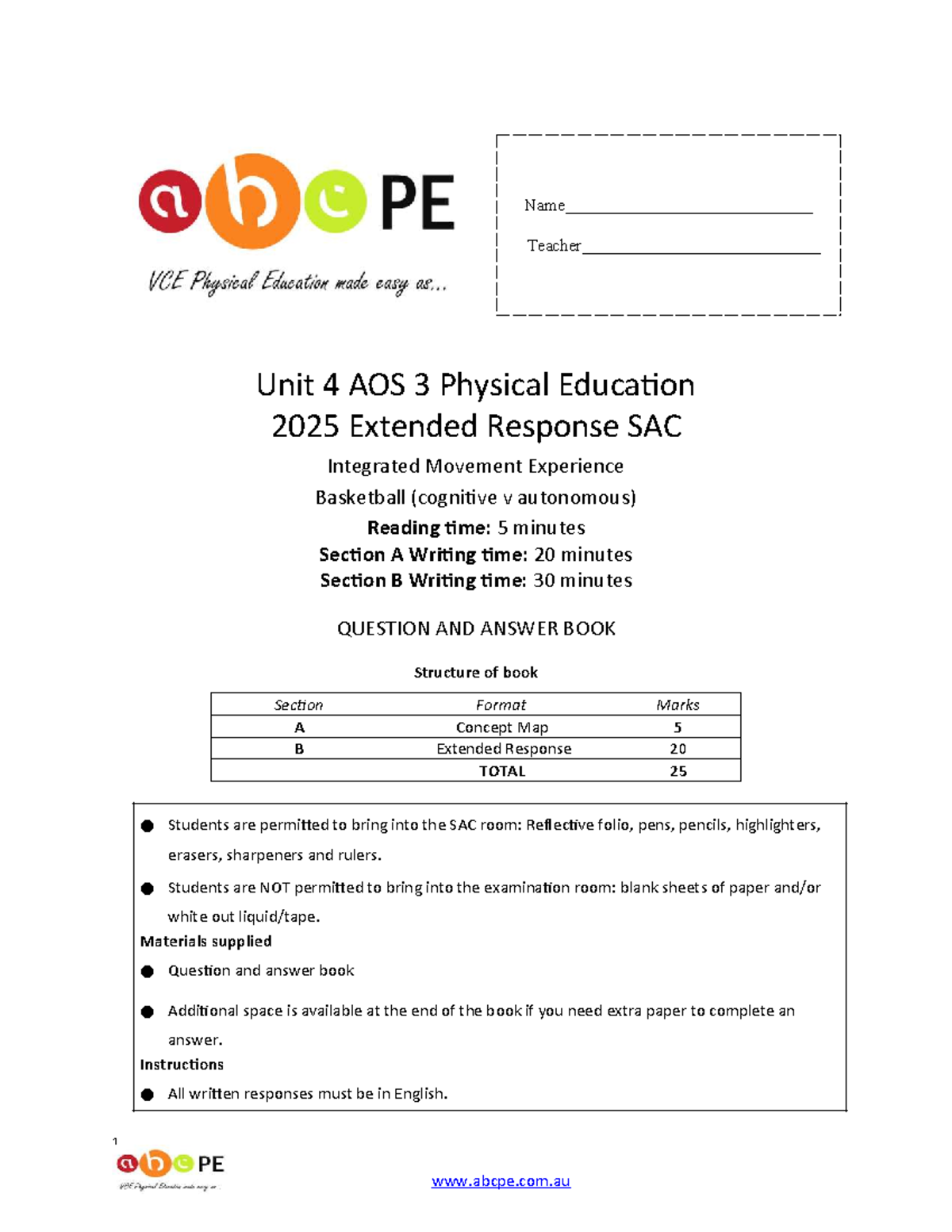 2025 Unit 4 AOS 3 PE Extended Response: Basketball Free Throw Analysis ...