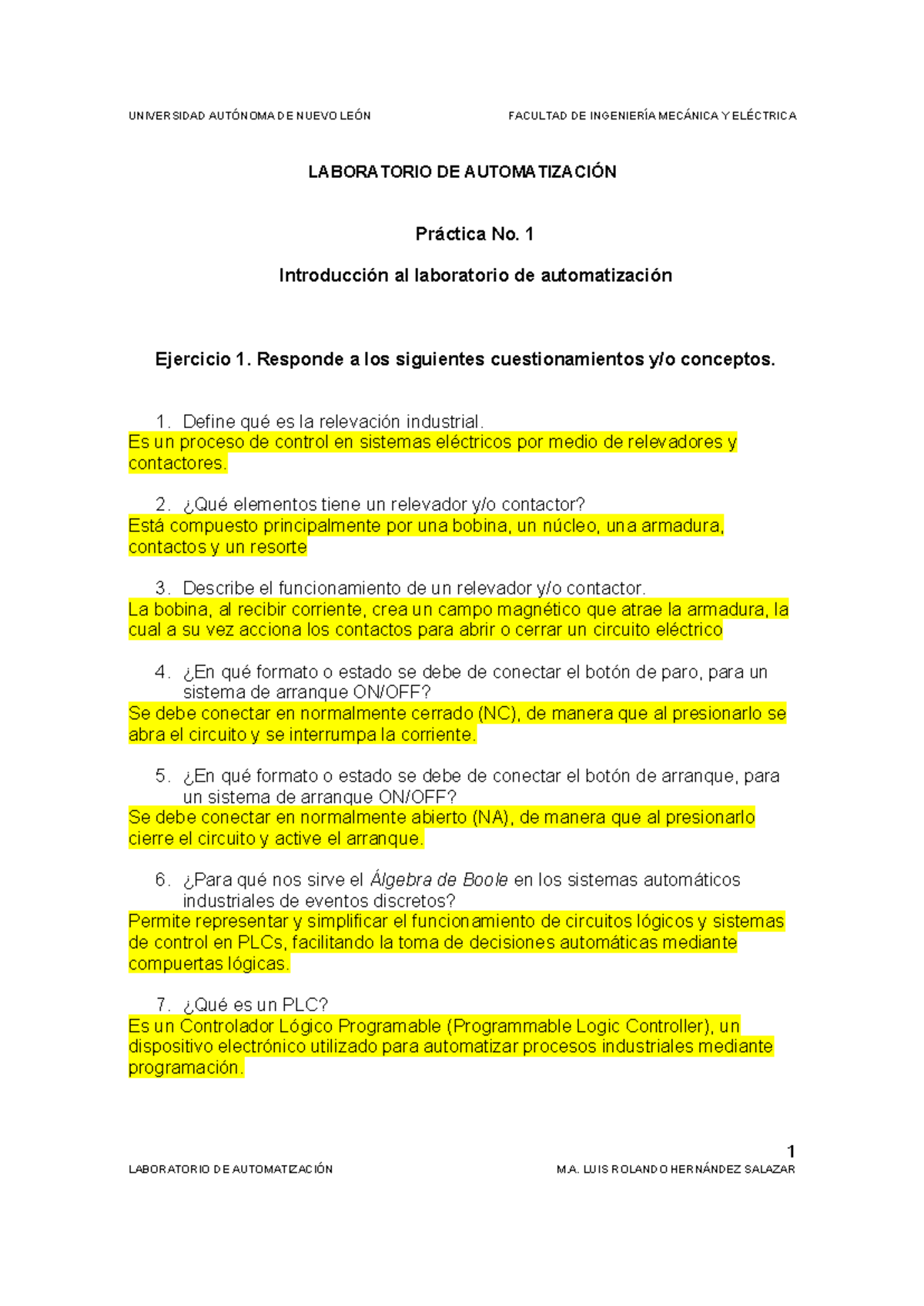 P1 - Introducción al Laboratorio de Automatización en Ingeniería - Document Preview
