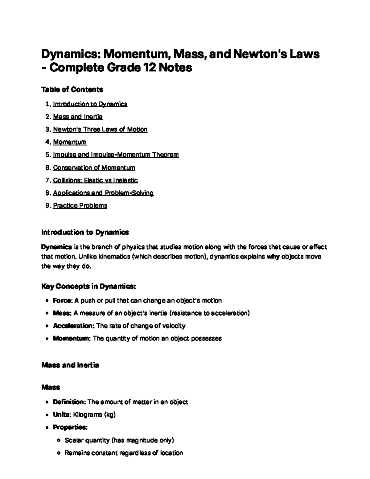 Dynamics: Complete Grade 12 Notes on Momentum & Laws - Studocu