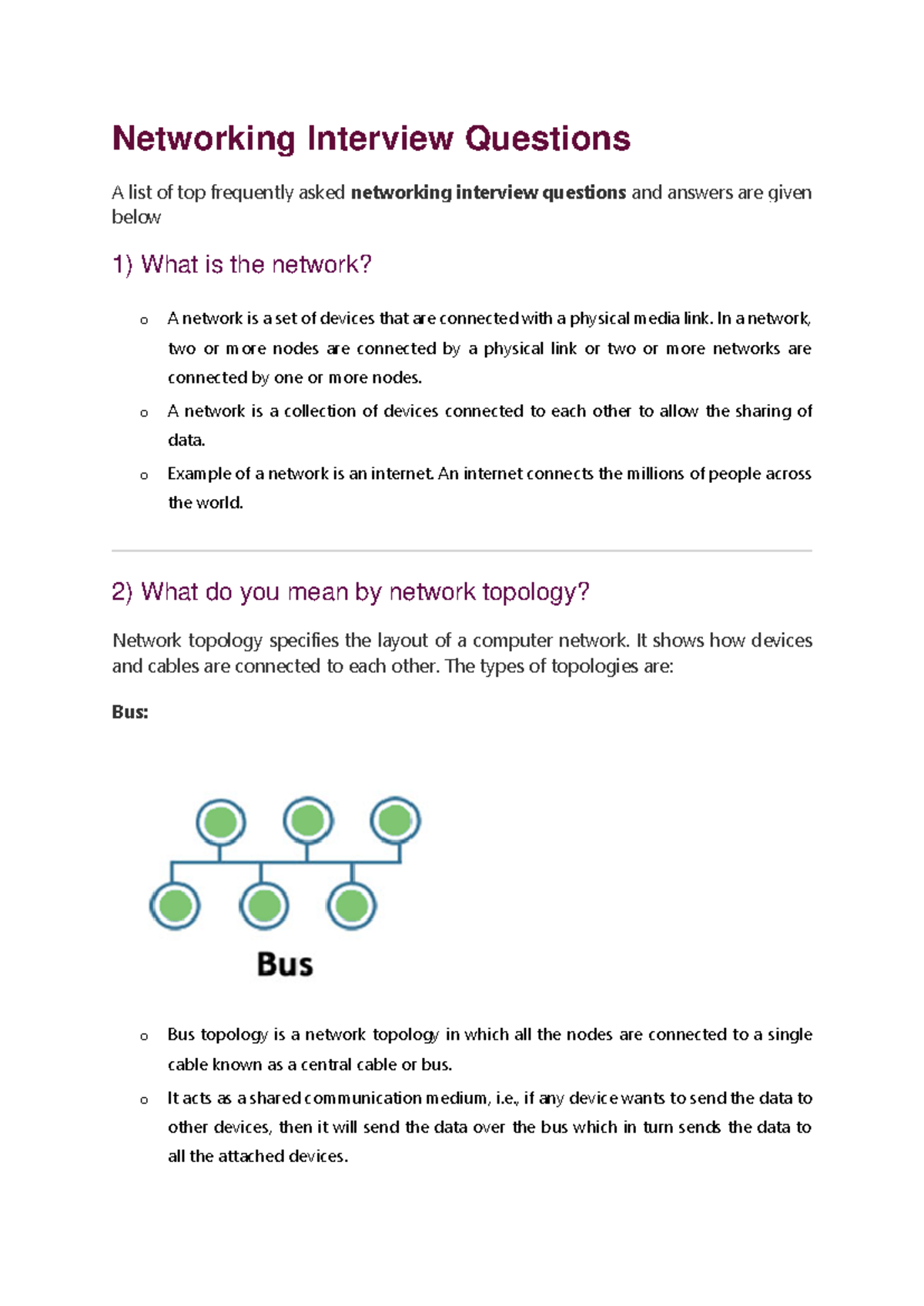 Networking Interview Preparation: Key Questions and Answers Guide - Studocu