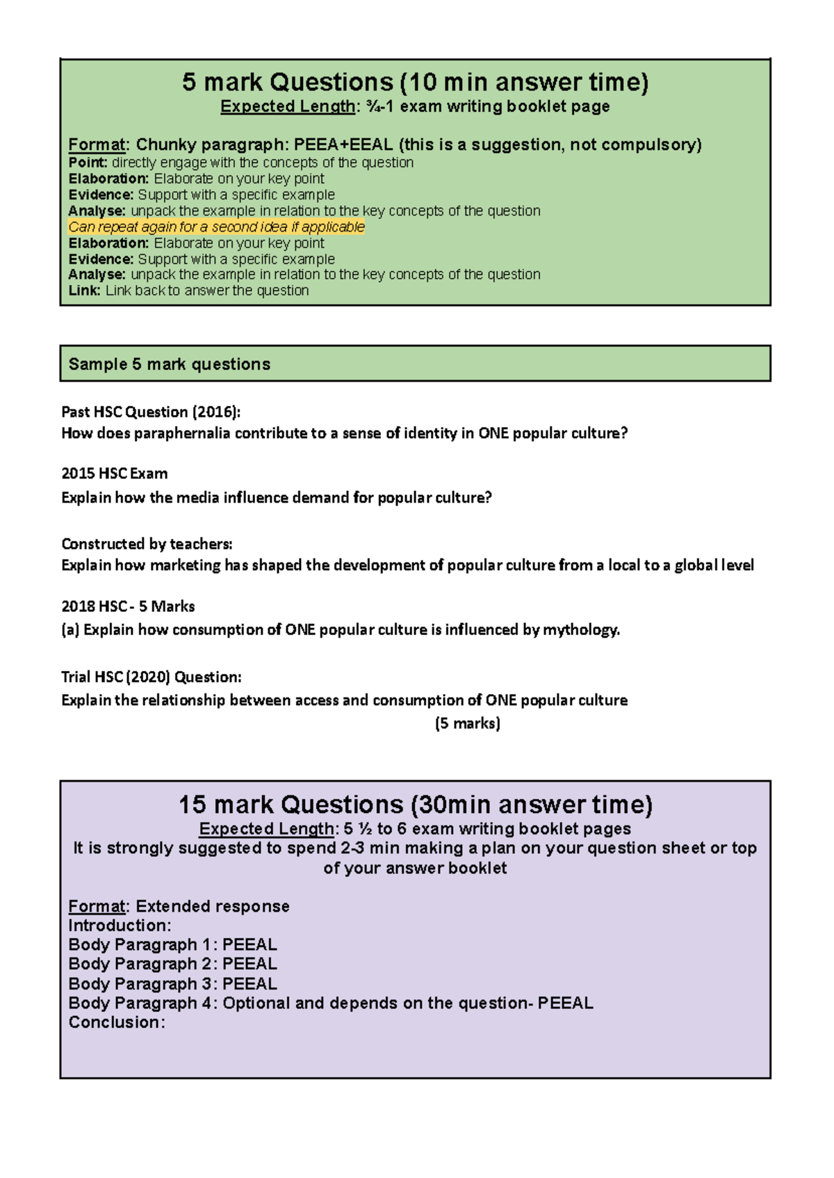 HSC Exam Revision: 5 & 15 Mark Questions Guide - Studocu