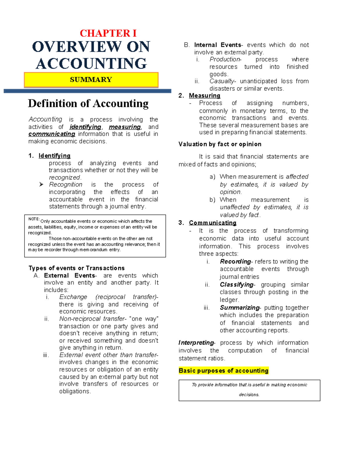 ACCT 101: Chapter I Overview on Accounting Principles and Concepts ...