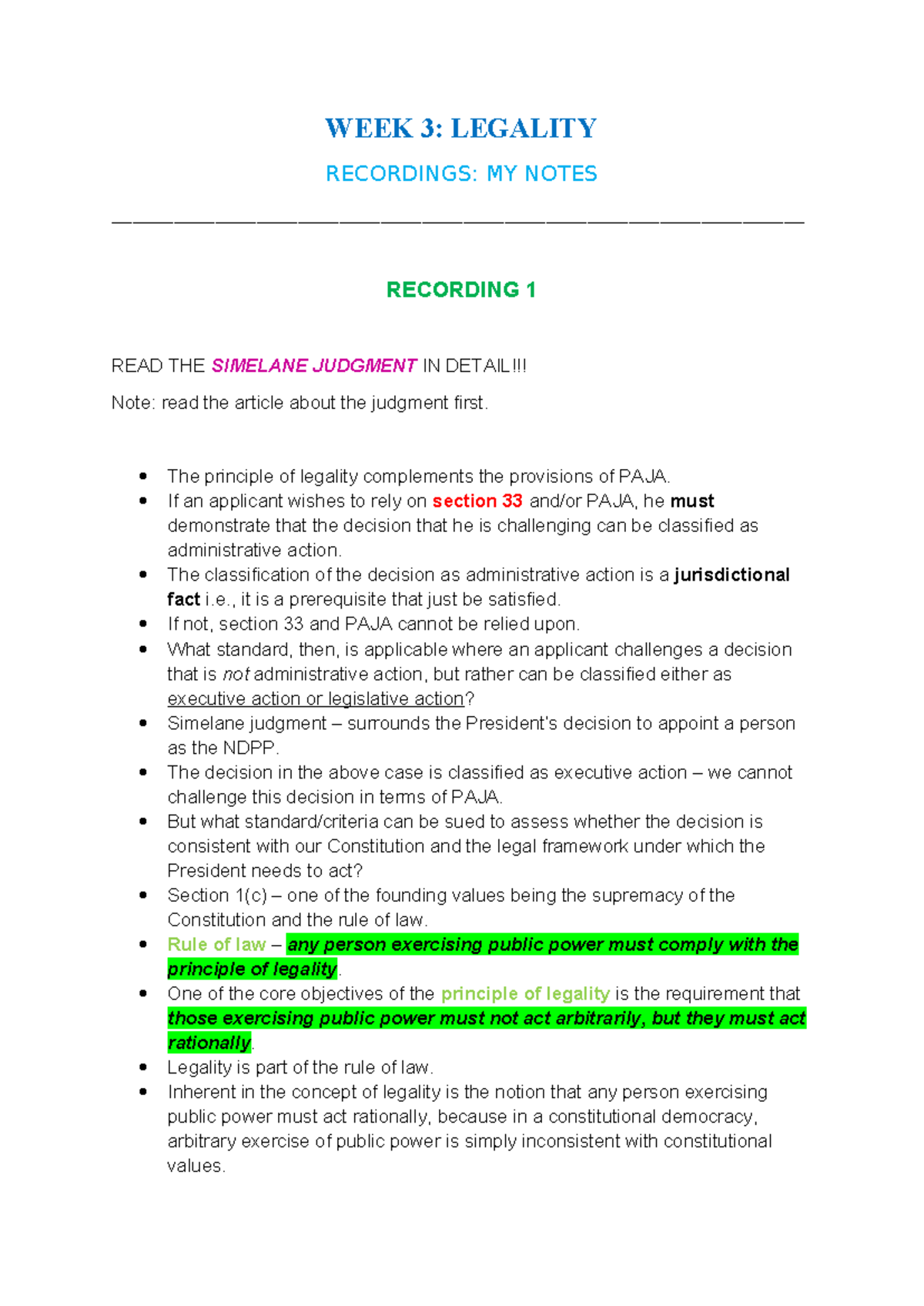 W3: Legality and Executive Action - Key Case Summaries and Notes - Studocu