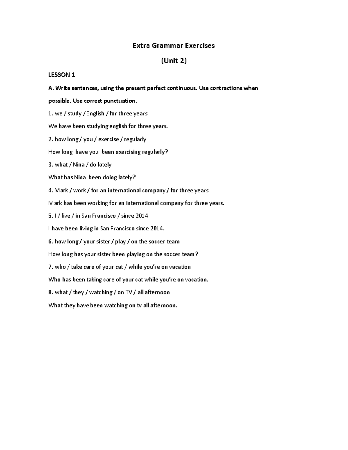 Extra Grammar Exercises: Unit 2 for Summit 1 - Studocu