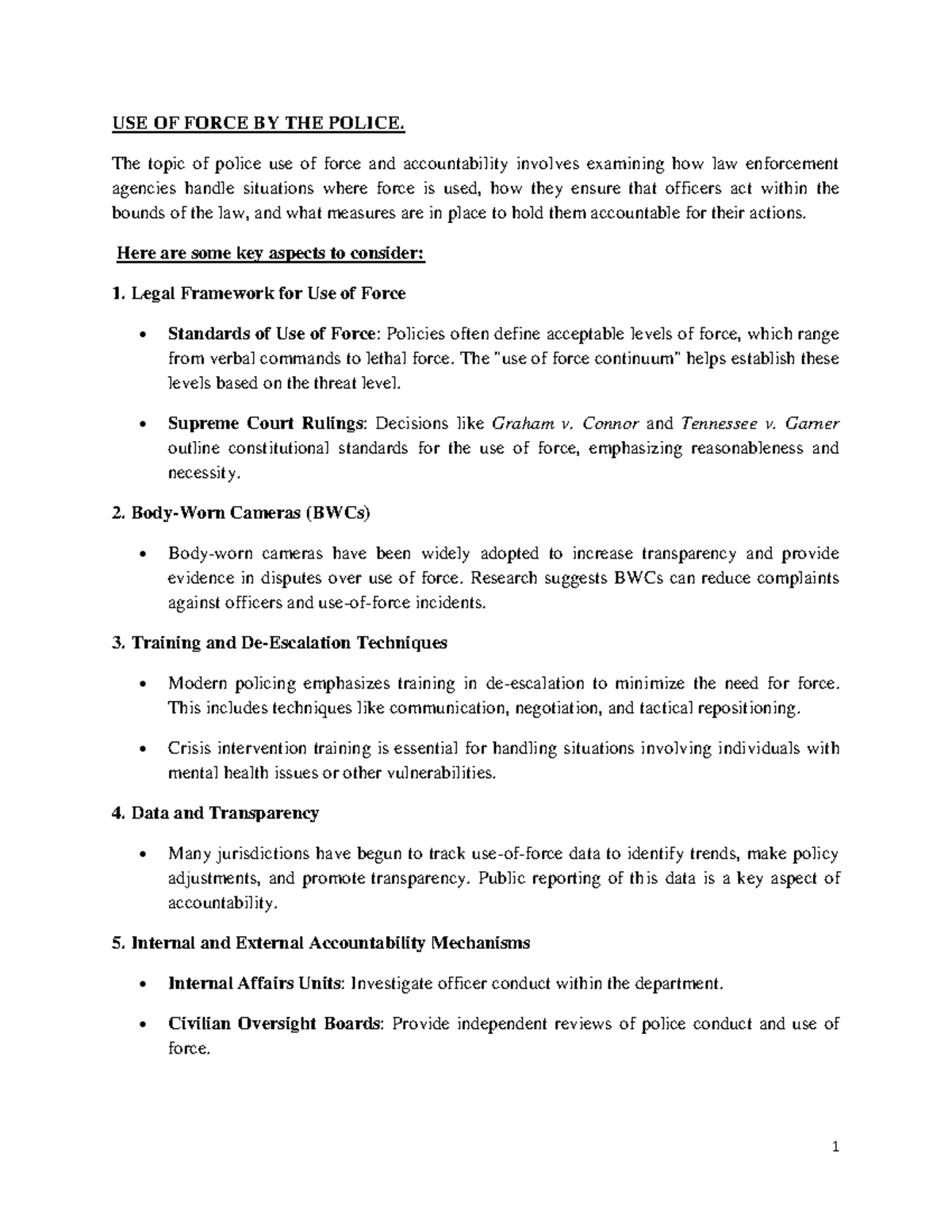 Use of Force - human right unit - USE OF FORCE BY THE POLICE. The topic ...