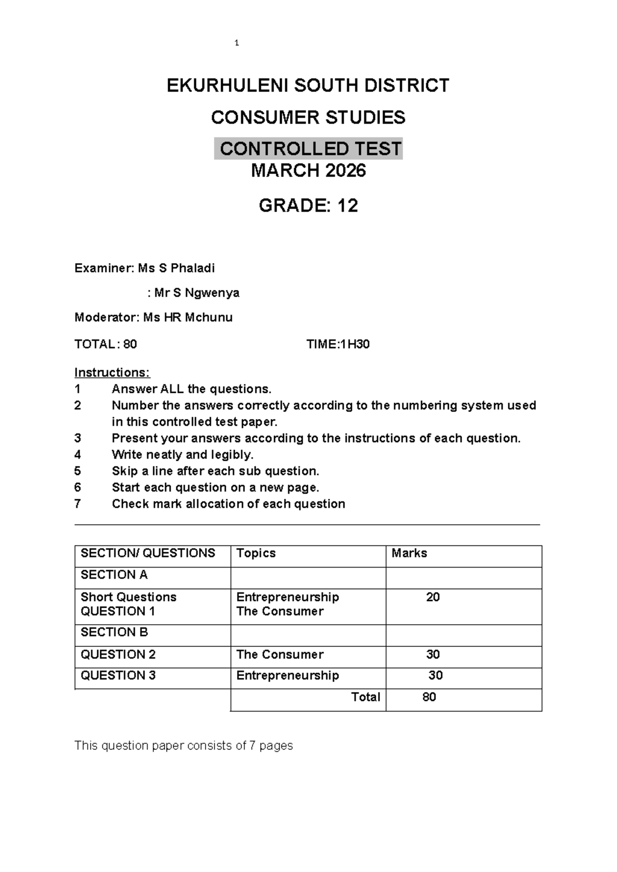 Consumer Studies 1 Controlled Test March 2026 - Grade 12 - Studocu