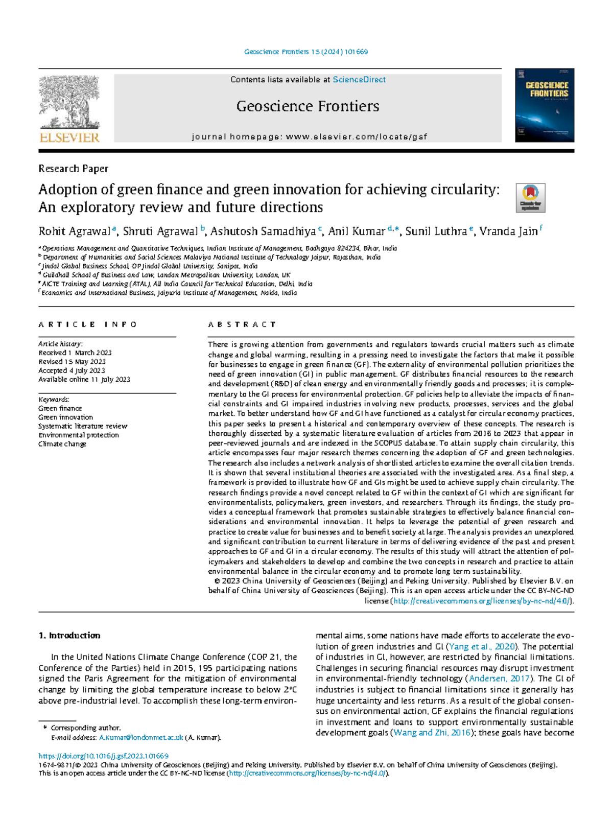 Green Finance and Innovation for Circular Economy: A Review (GEOS 15 ...