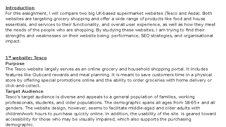 Comparative Analysis of Tesco and Asda Websites: Performance Factors ...