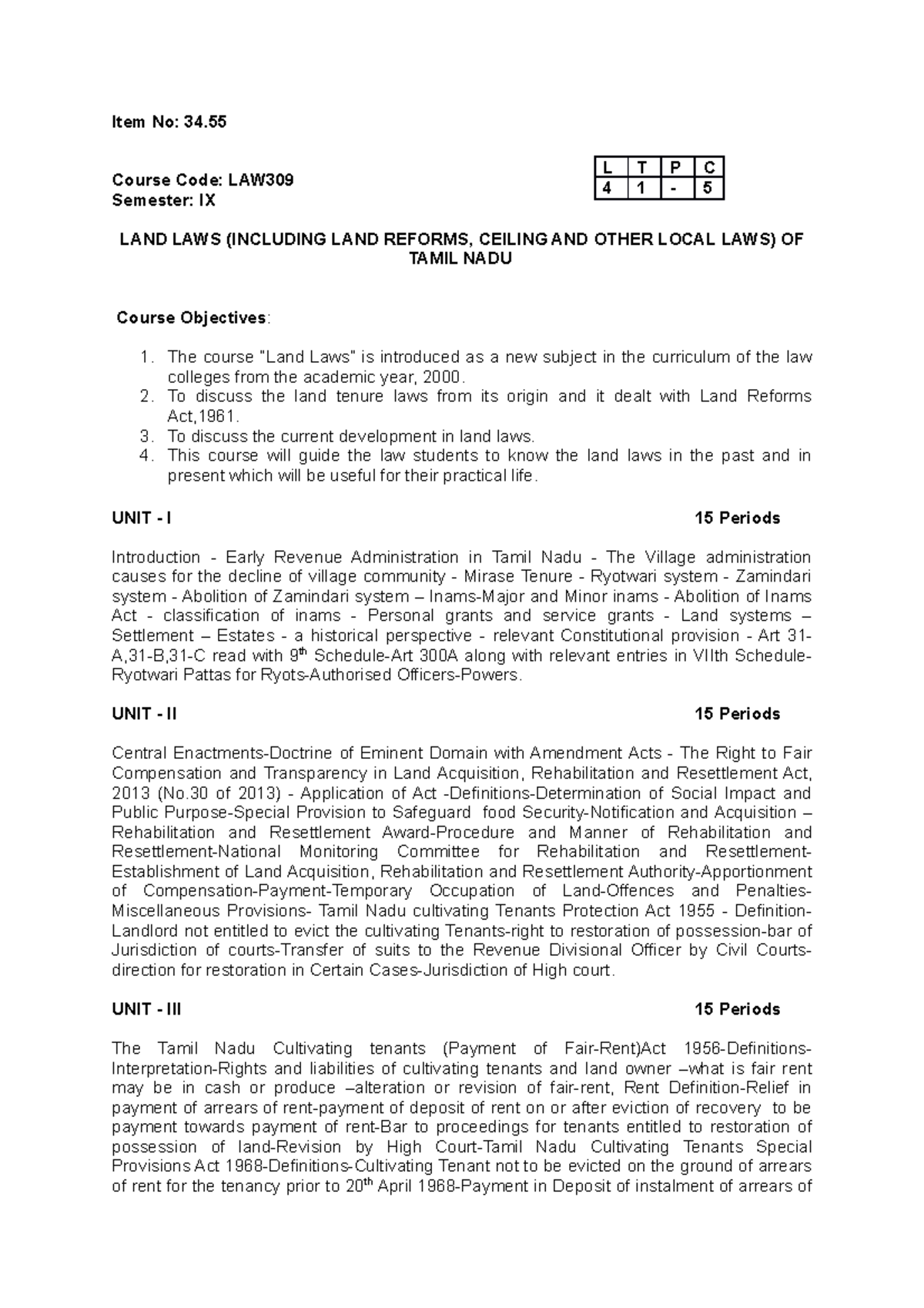 LAW IX - Comprehensive Study of Land Laws in Tamil Nadu - Studocu