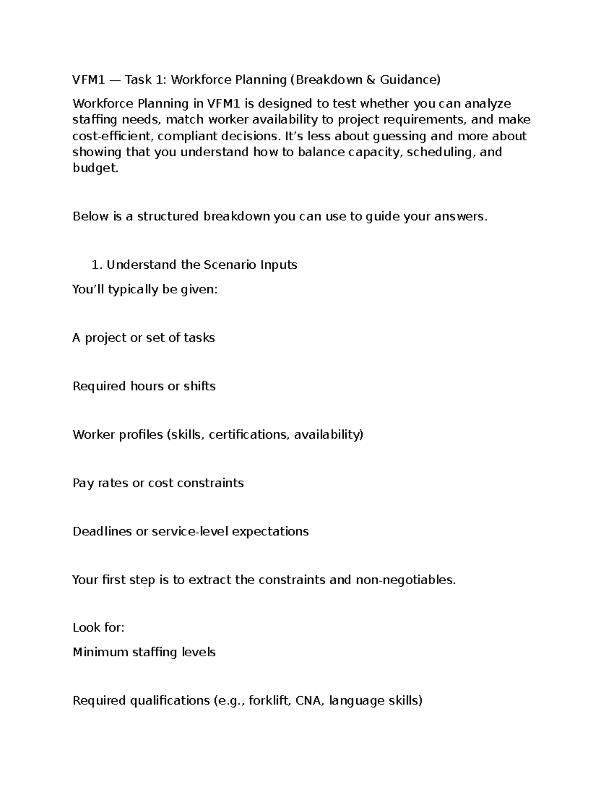 VFM1 Task 1: Workforce Planning Breakdown & Guidance - Studocu