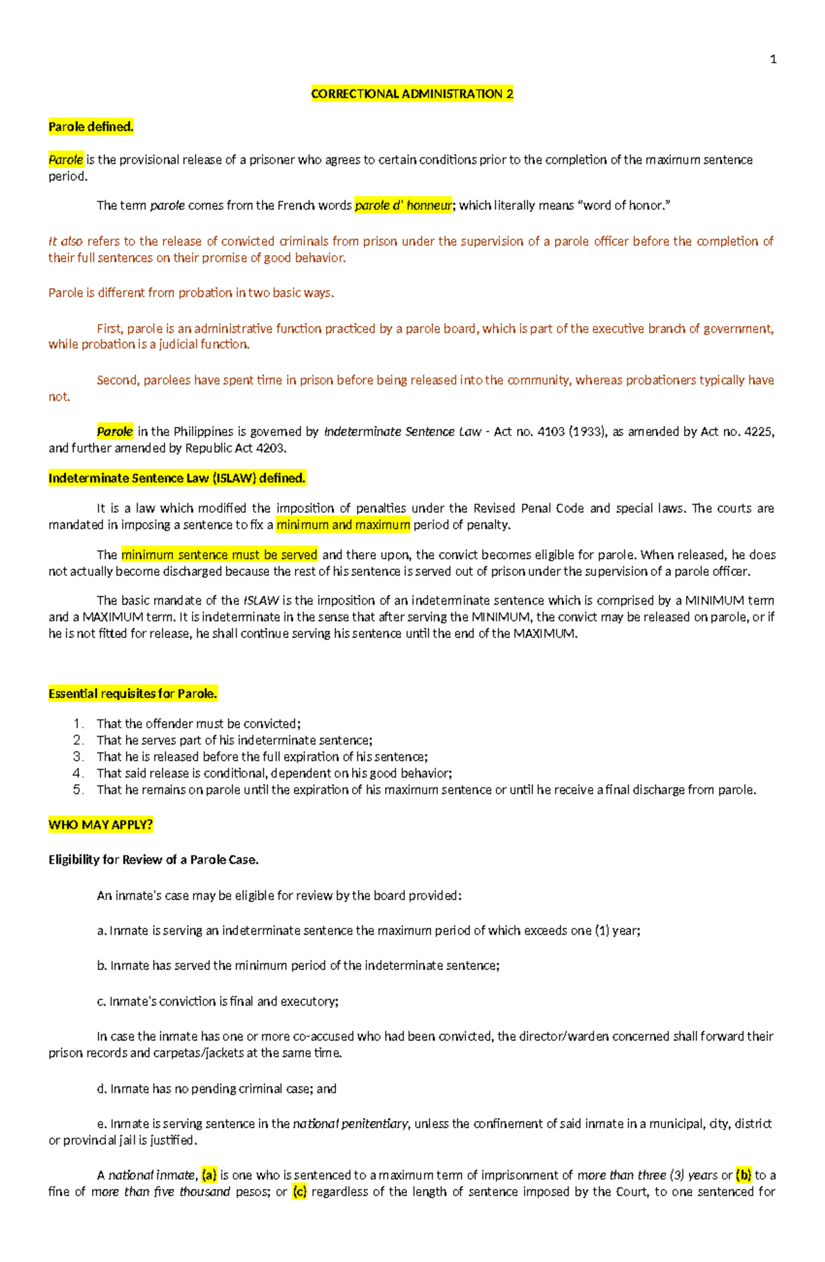 **Correctional Admin. & Indeterminate Sentence Law Overview - CA 2 ...