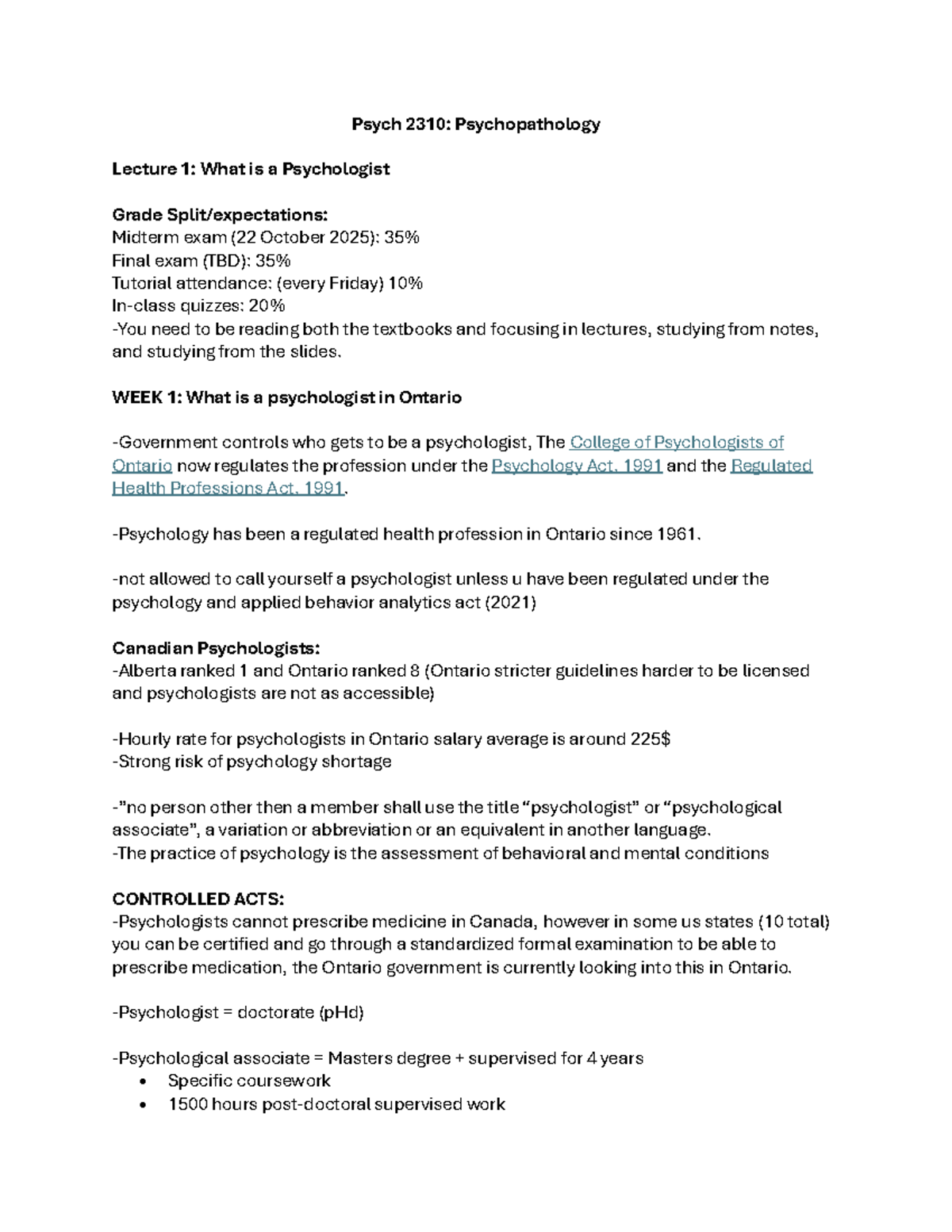 Psych 2310: Psychopathology Lecture 1 Overview and Key Concepts - Studocu